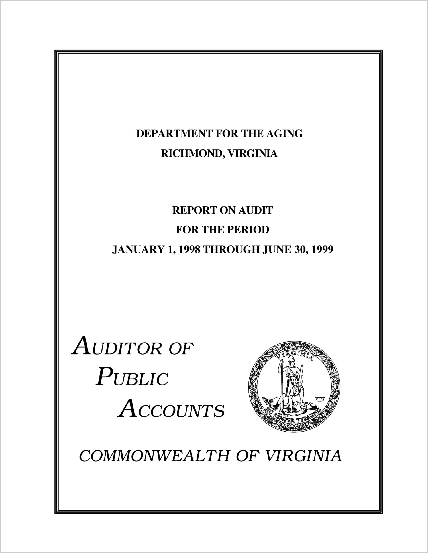 Department for the Aging for the period January 1, 1998 through June 30, 1999
