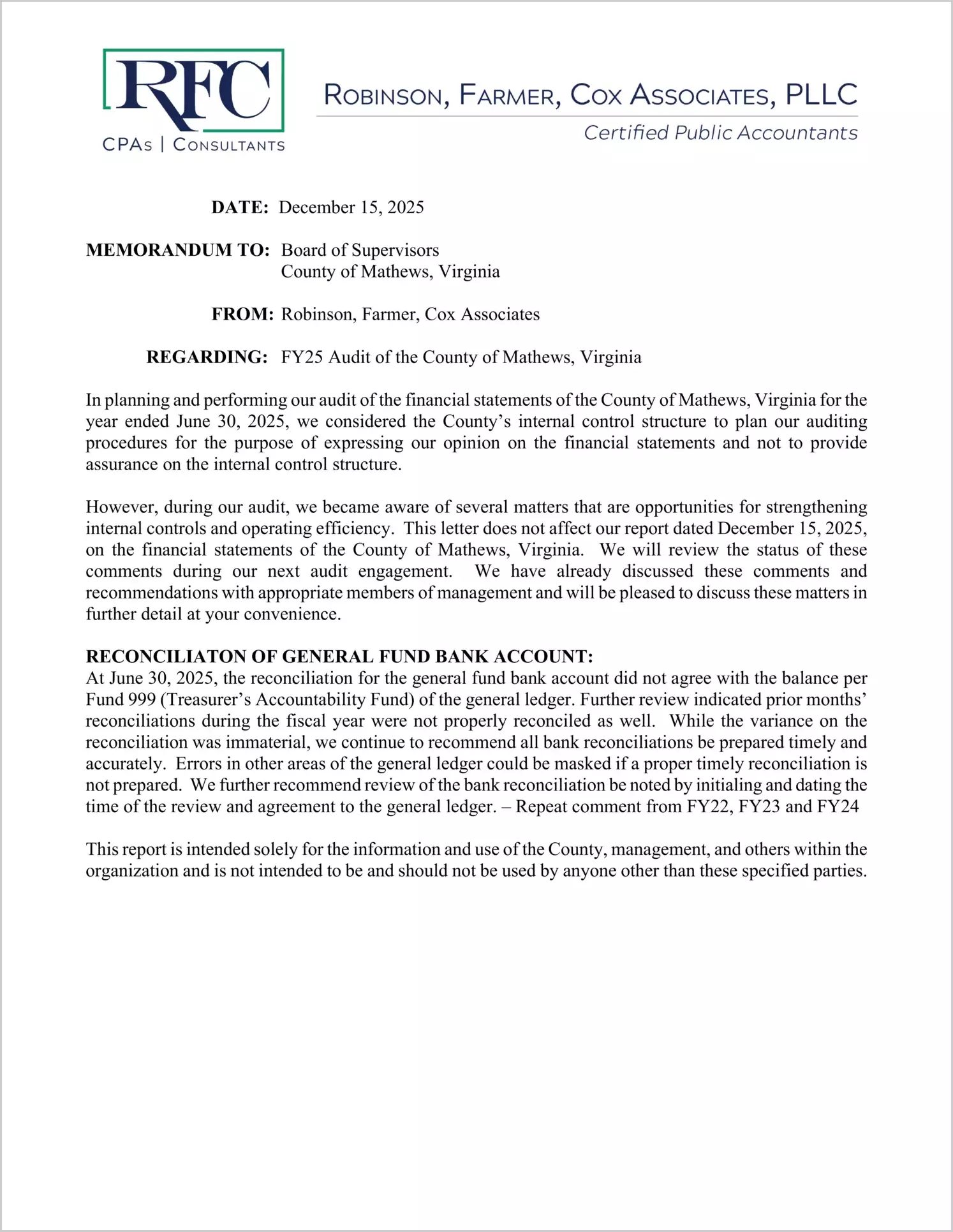 preview of 2025 Management Letter for County of Mathews