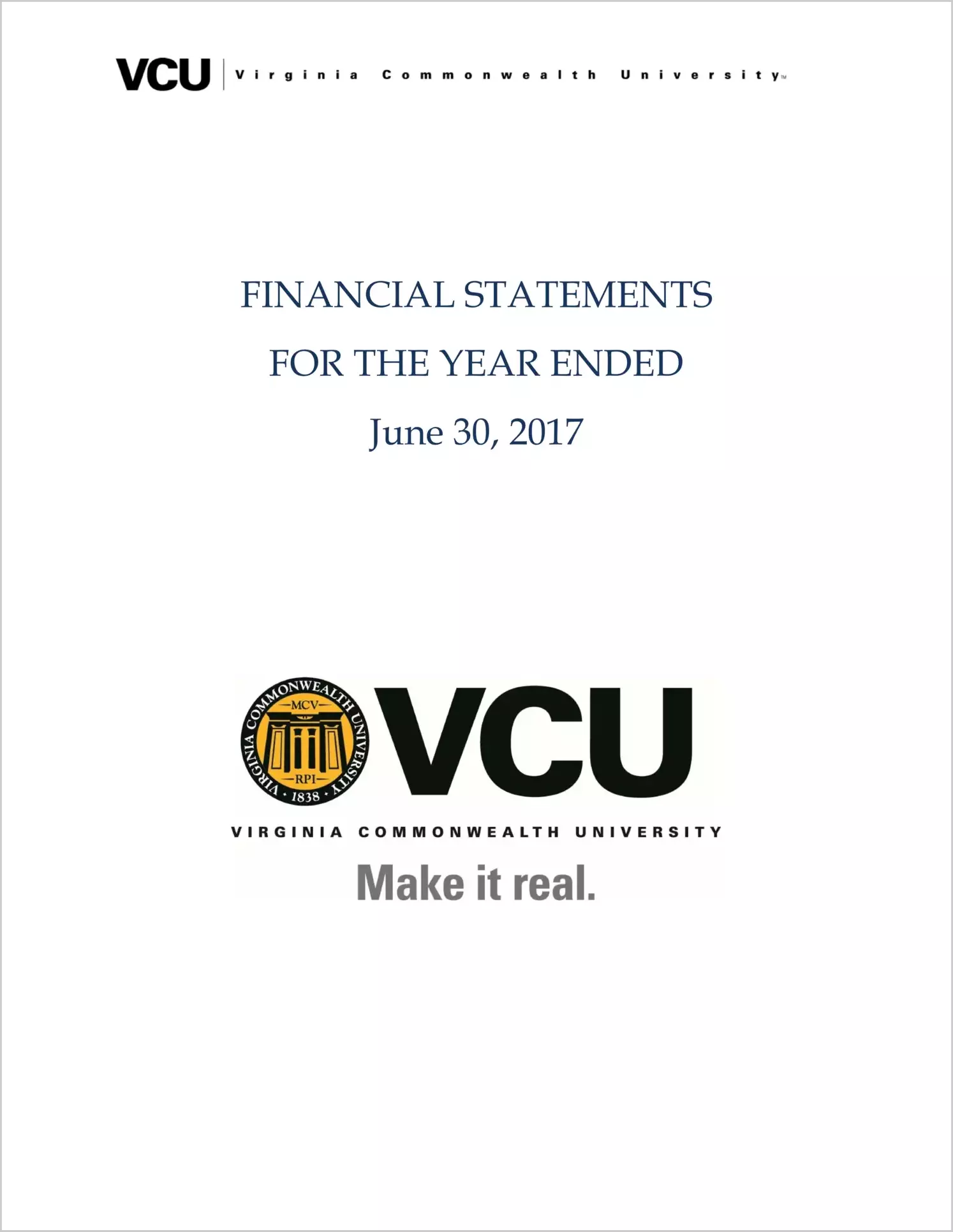 Virginia Commonwealth University Financial Statements for the year ended June 30, 2017