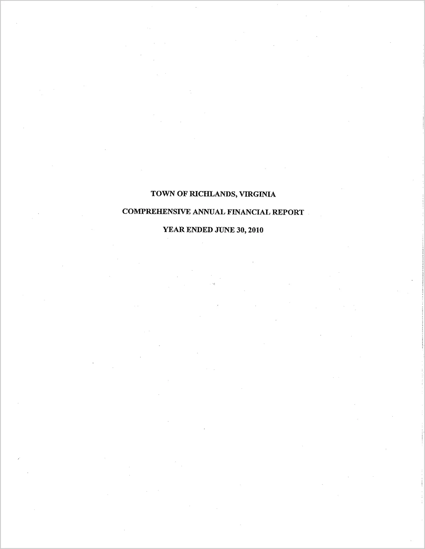 2010 Annual Financial Report for Town of Richlands