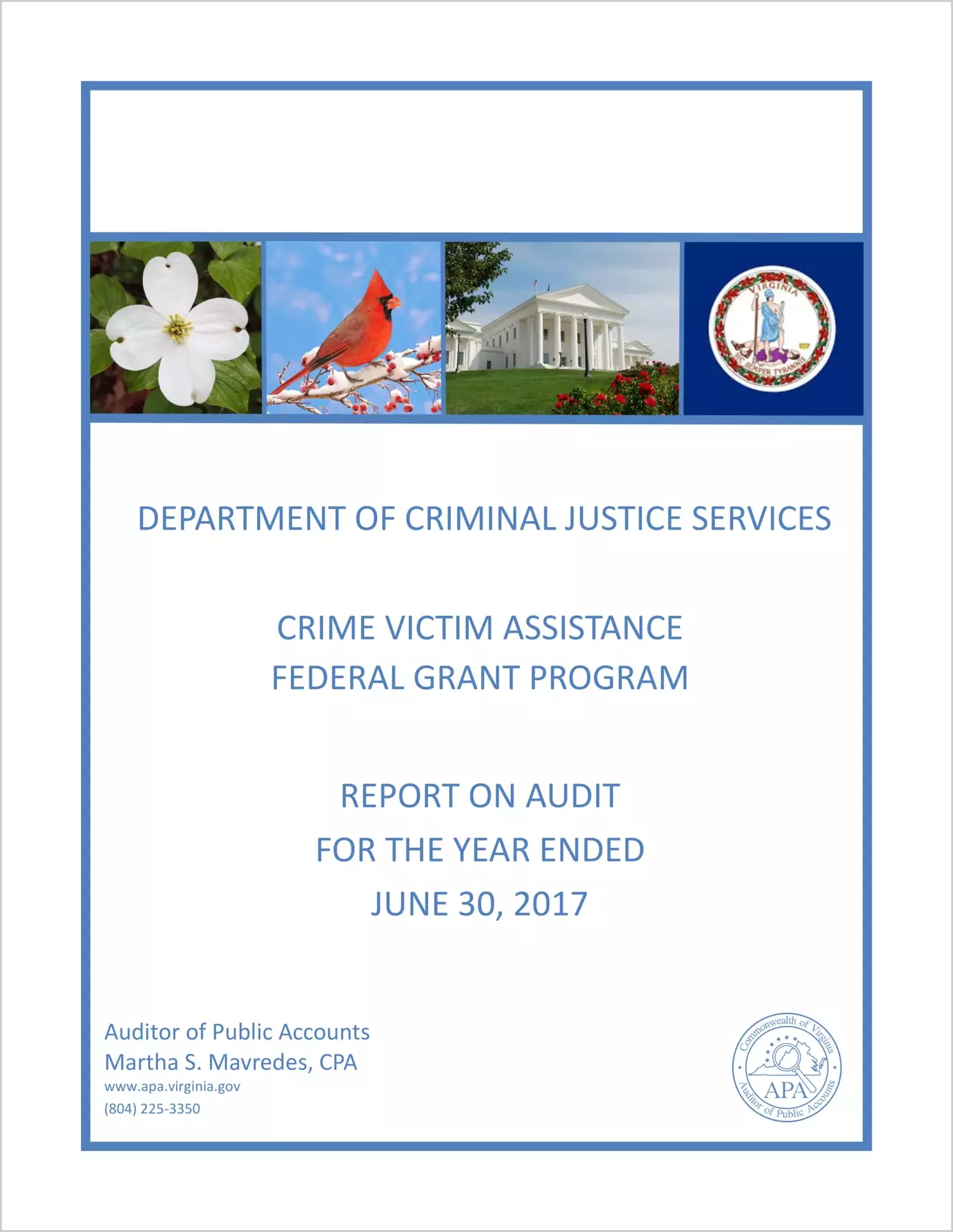 Department of Criminal Justice Services Crime Victim Assistance Federal Grant Program for the year ended June 30, 2017