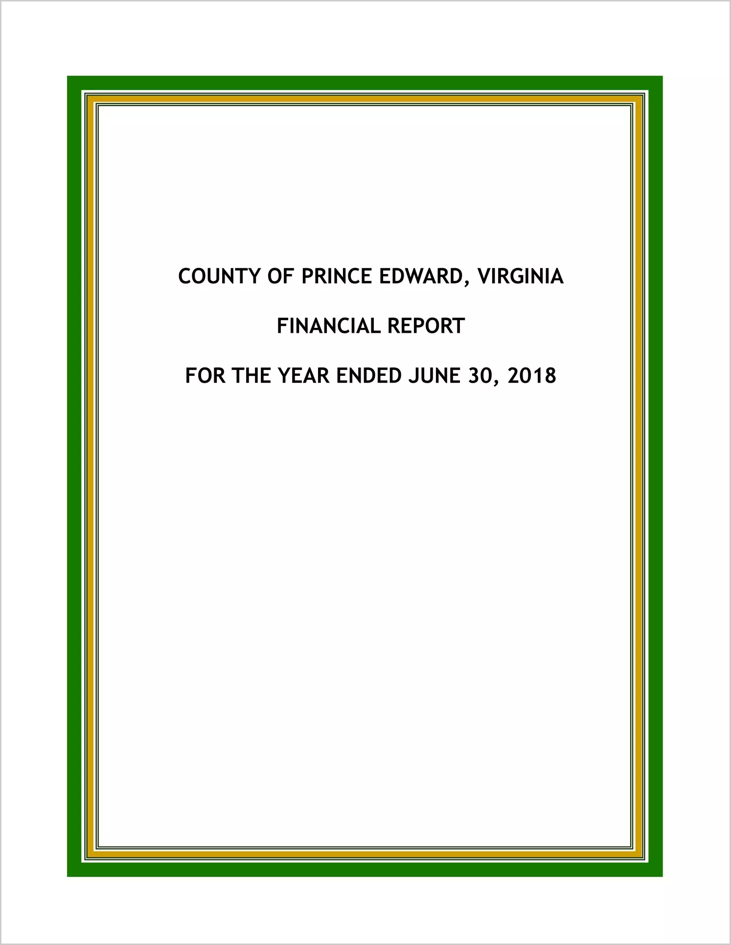 2018 Annual Financial Report-Reissued for County of Prince Edward