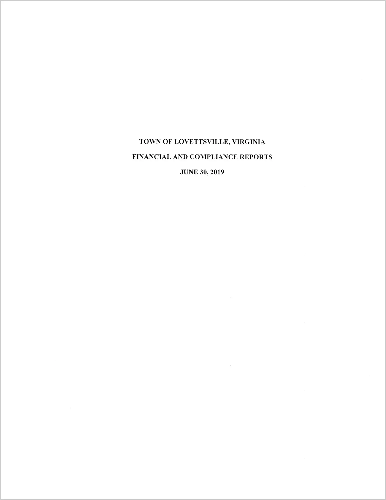 2019 Annual Financial Report for Town of Lovettsville  