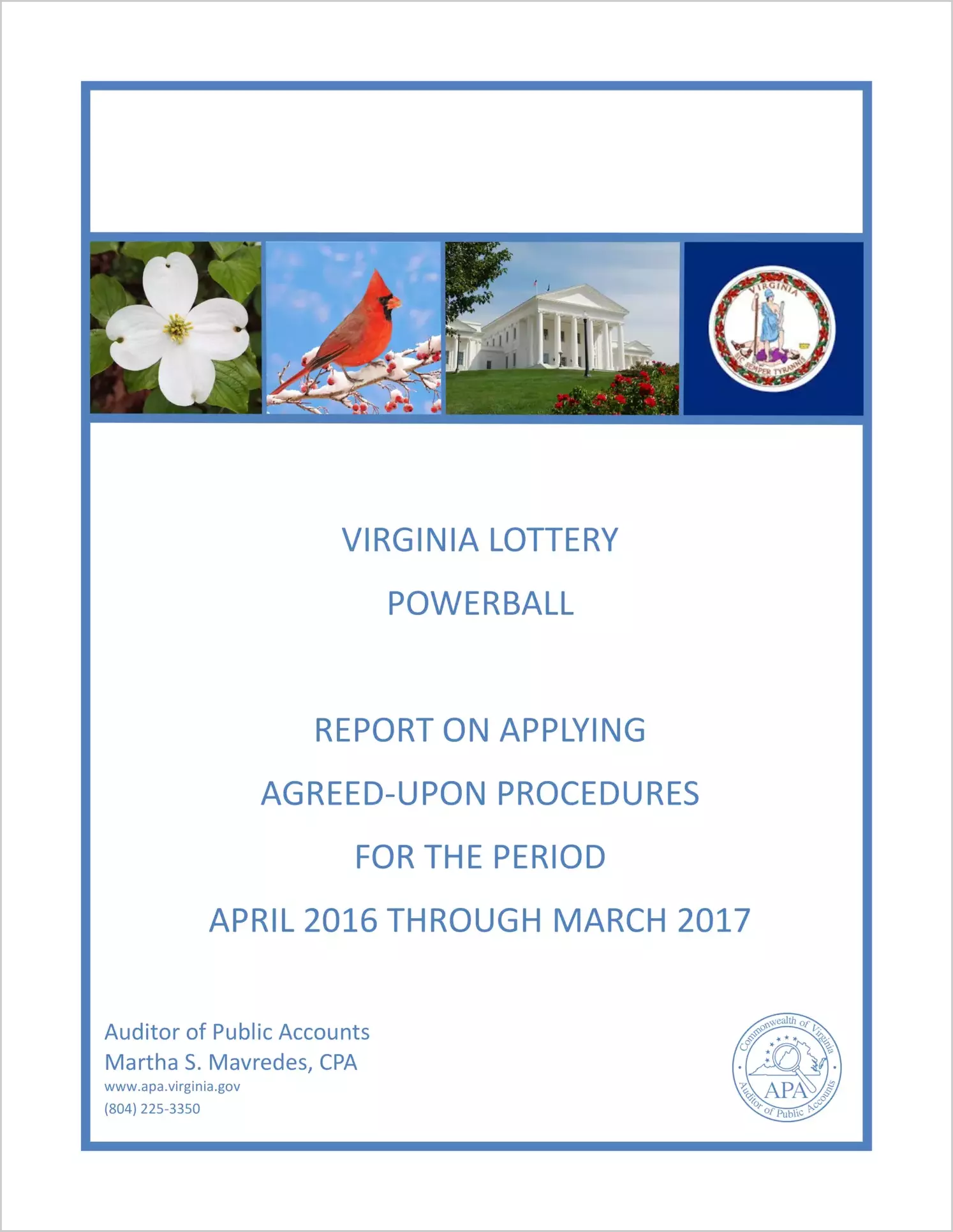 VA Lottery Powerball report on Applying Agreed-Upon Procedures for the period April 2016 through March 2017
