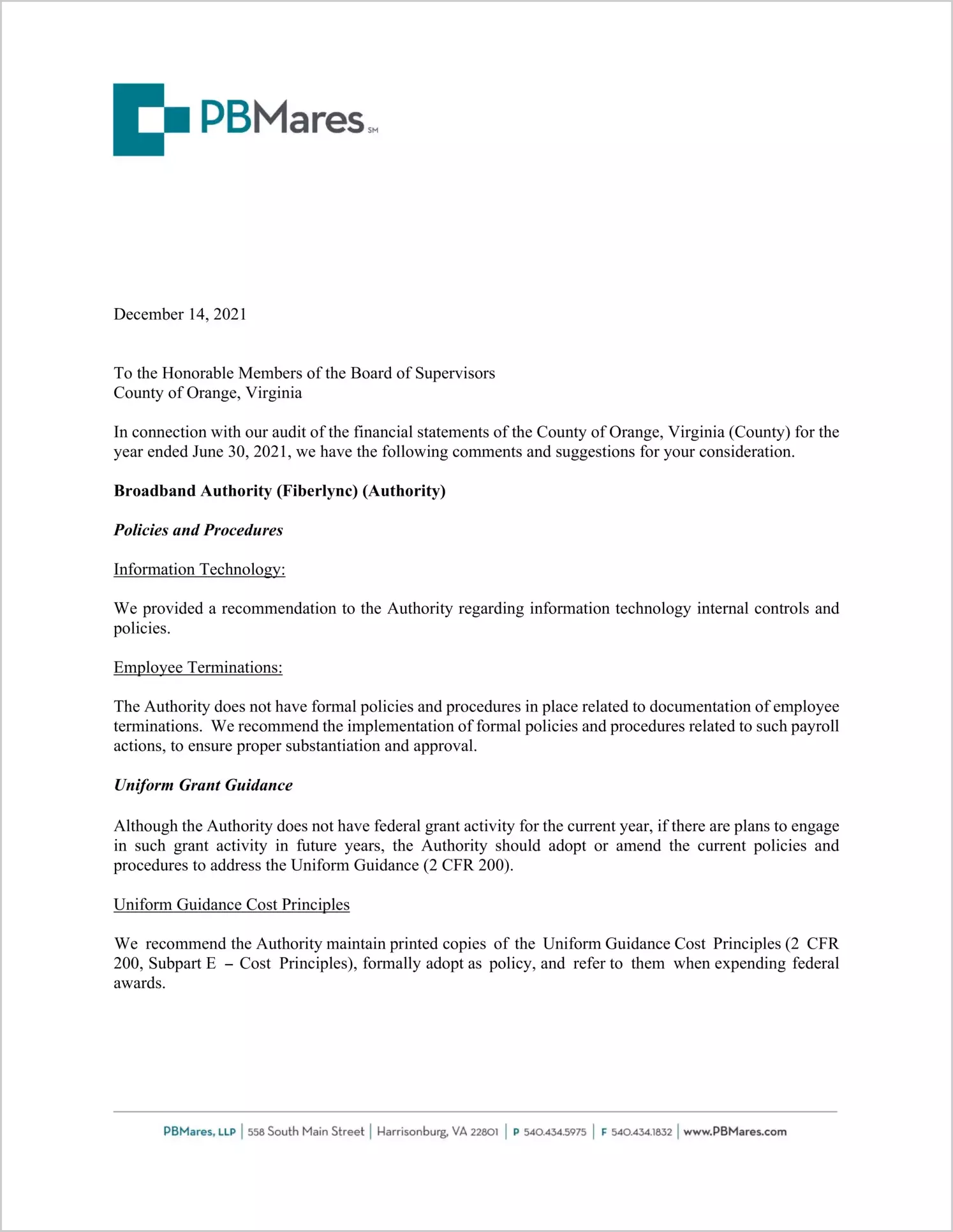preview of 2021 Management Letter for County of Orange
