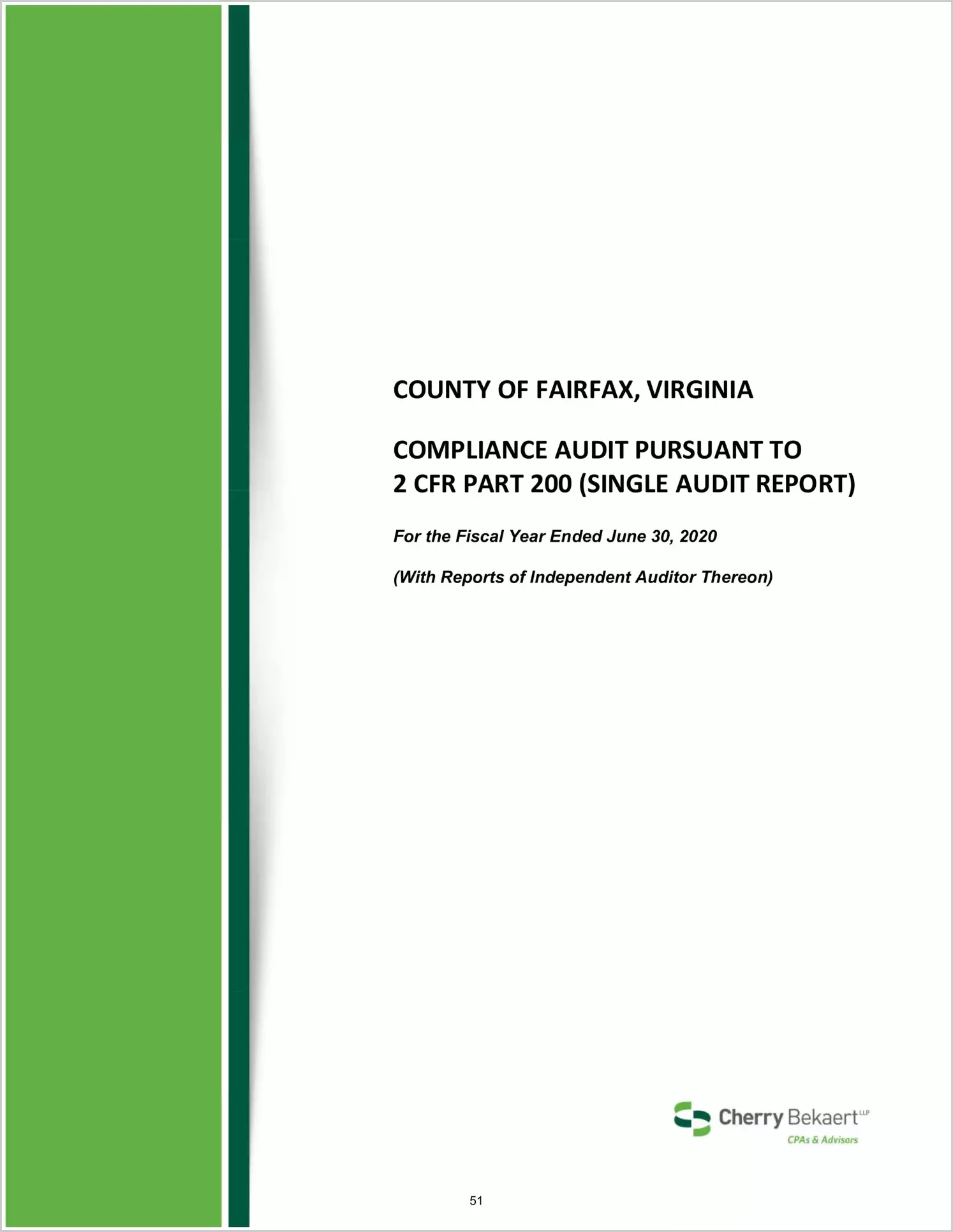 2020 Internal Control and Compliance Report for County of Fairfax