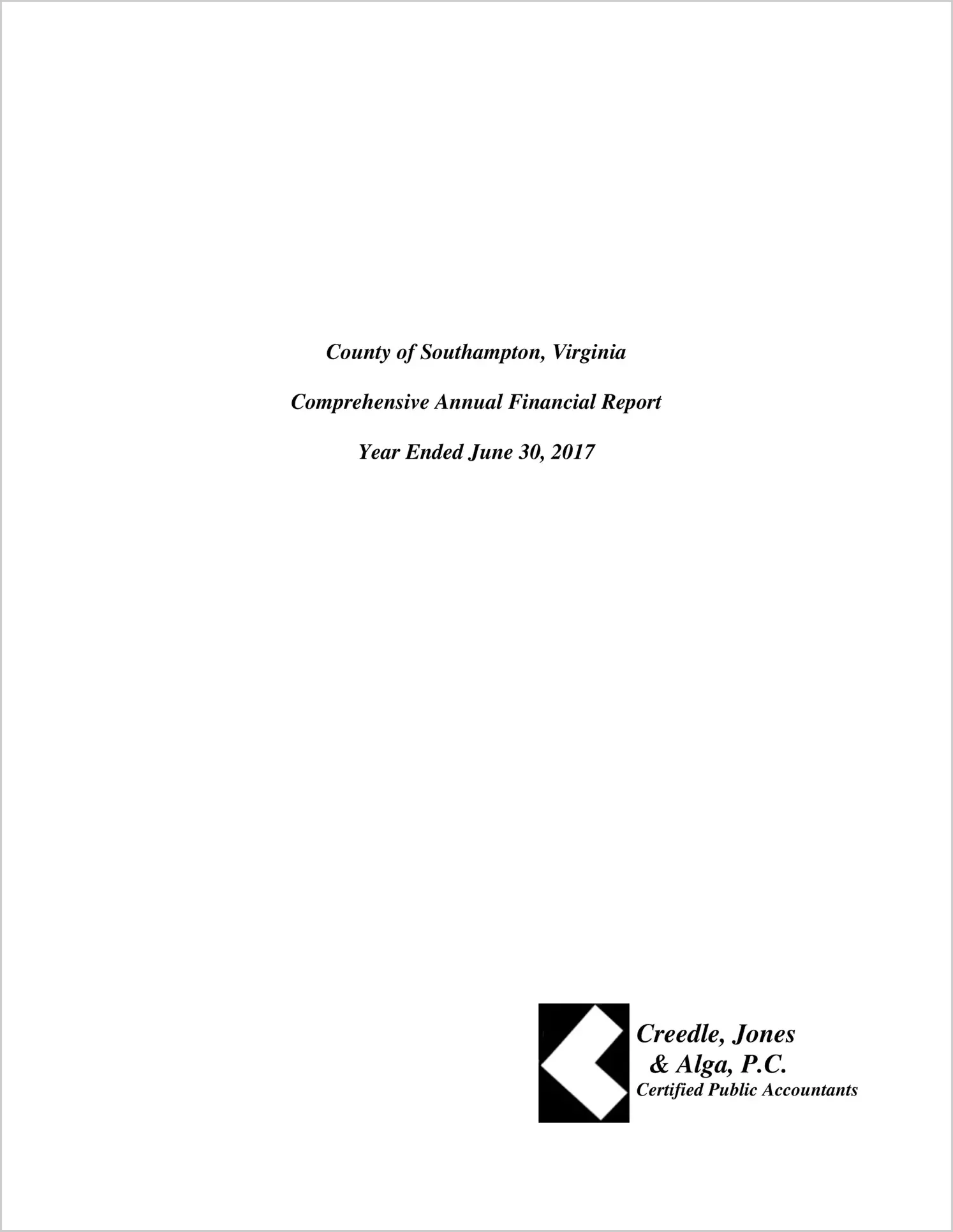 2017 Annual Financial Report for County of Southampton