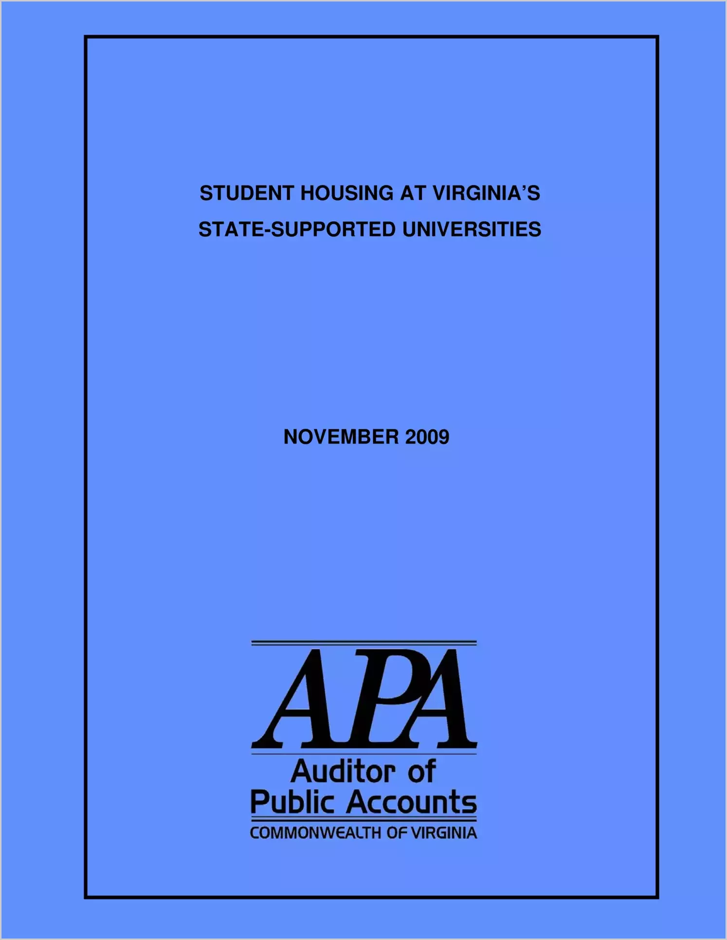 Student Housing at Virginia's State-Supported Universities as of November 2009