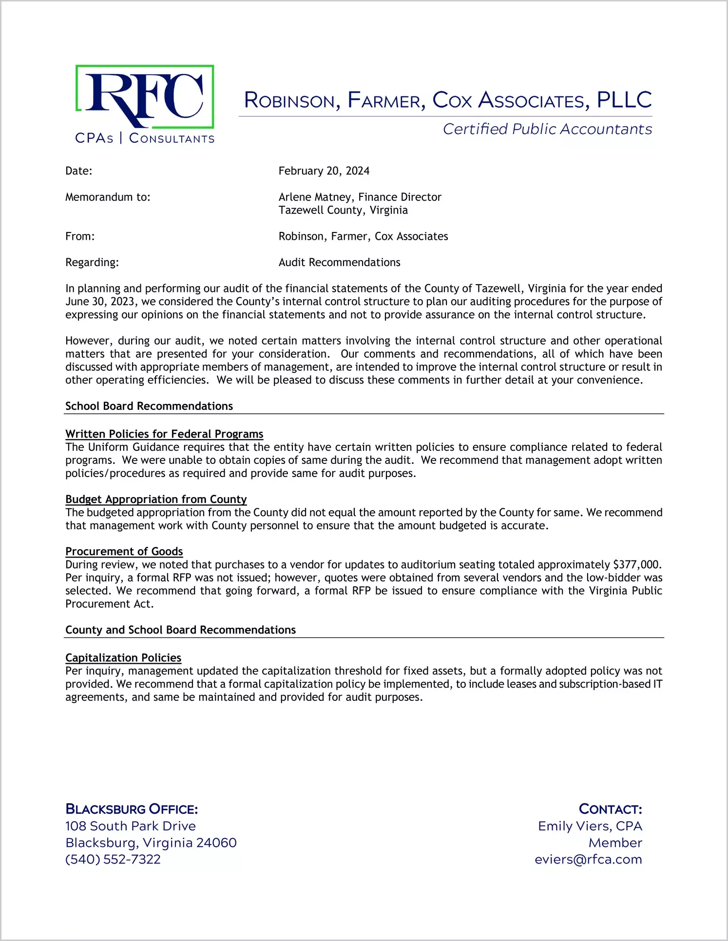 preview of 2023 Management Letter for County of Tazewell