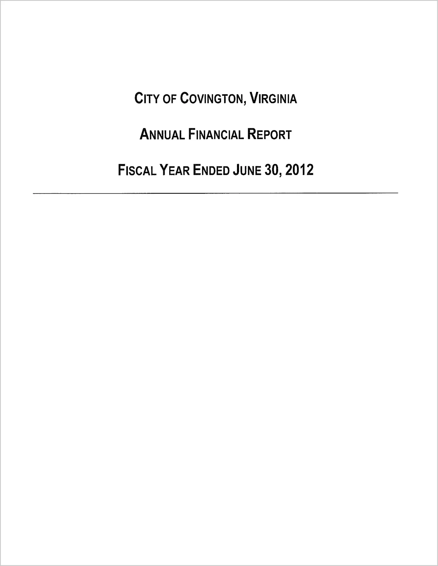 2012 Annual Financial Report for City of Covington