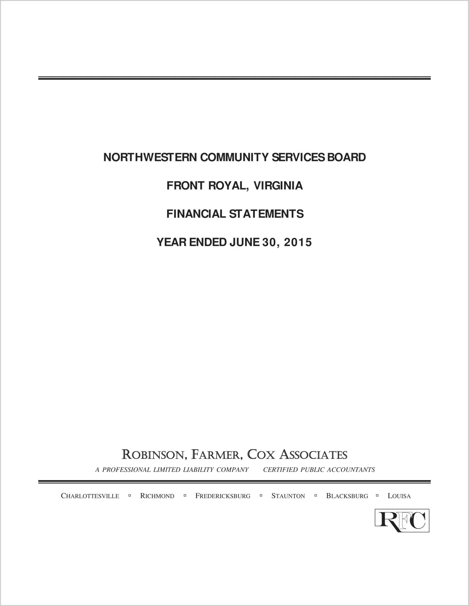 2015 ABC/Other Annual Financial Report  for Northwestern Community Services Board