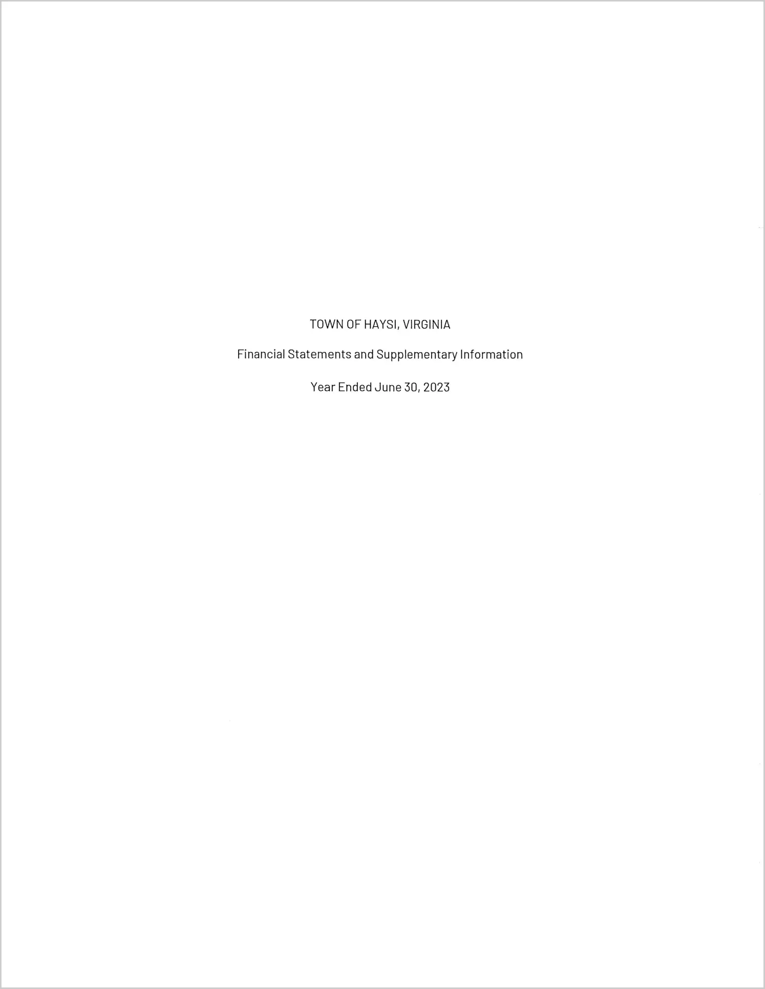 2023 Annual Financial Report for Town of Haysi