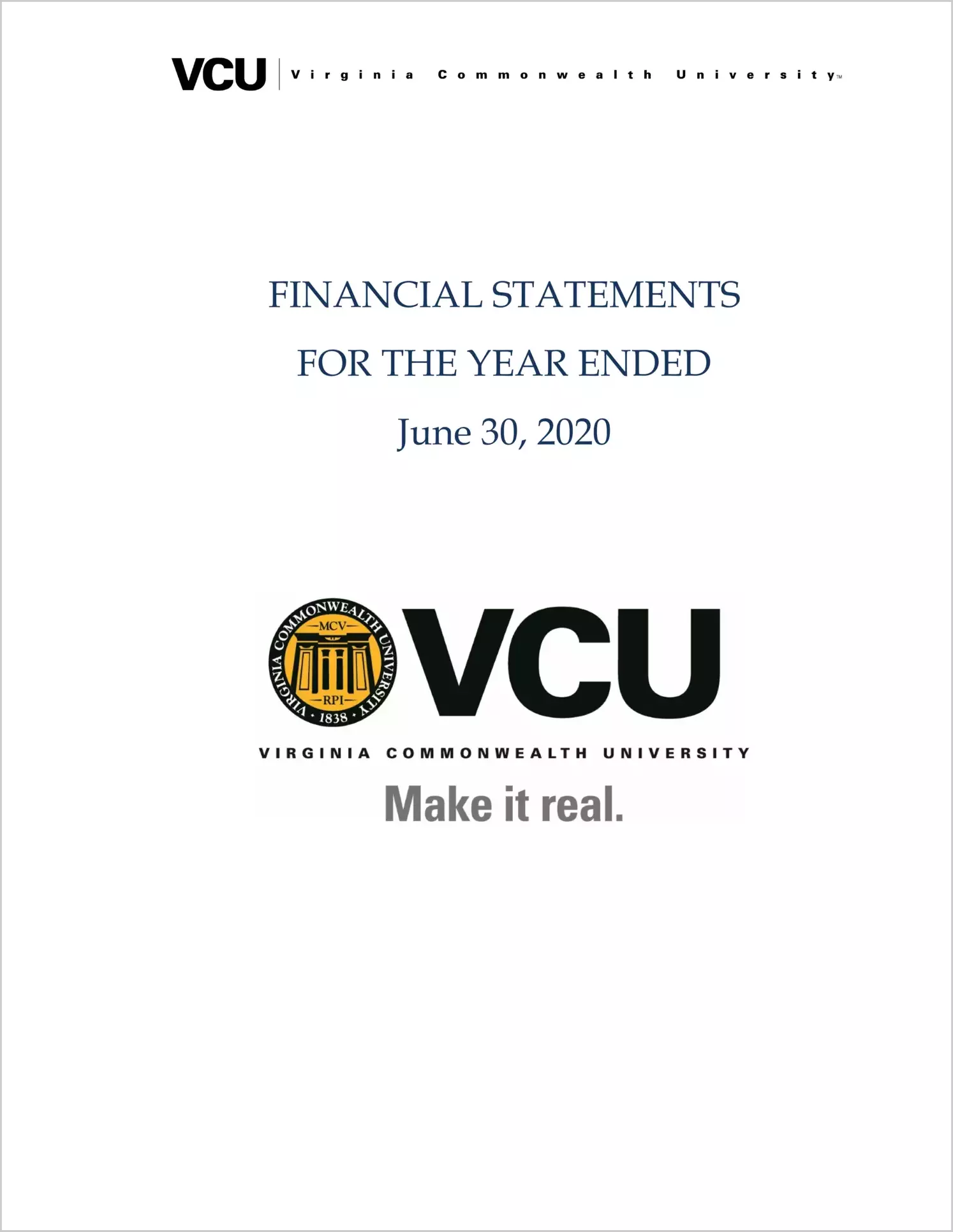 Virginia Commonwealth University Financial Statements for the year ended June 30, 2020