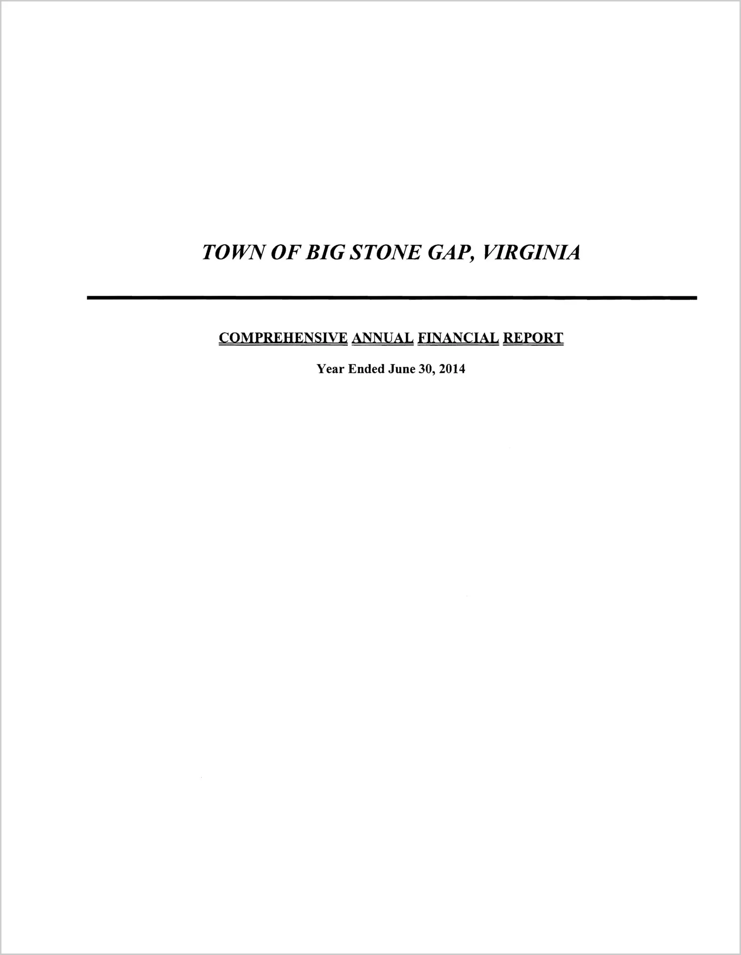 2014 Annual Financial Report for Town of Big Stone Gap