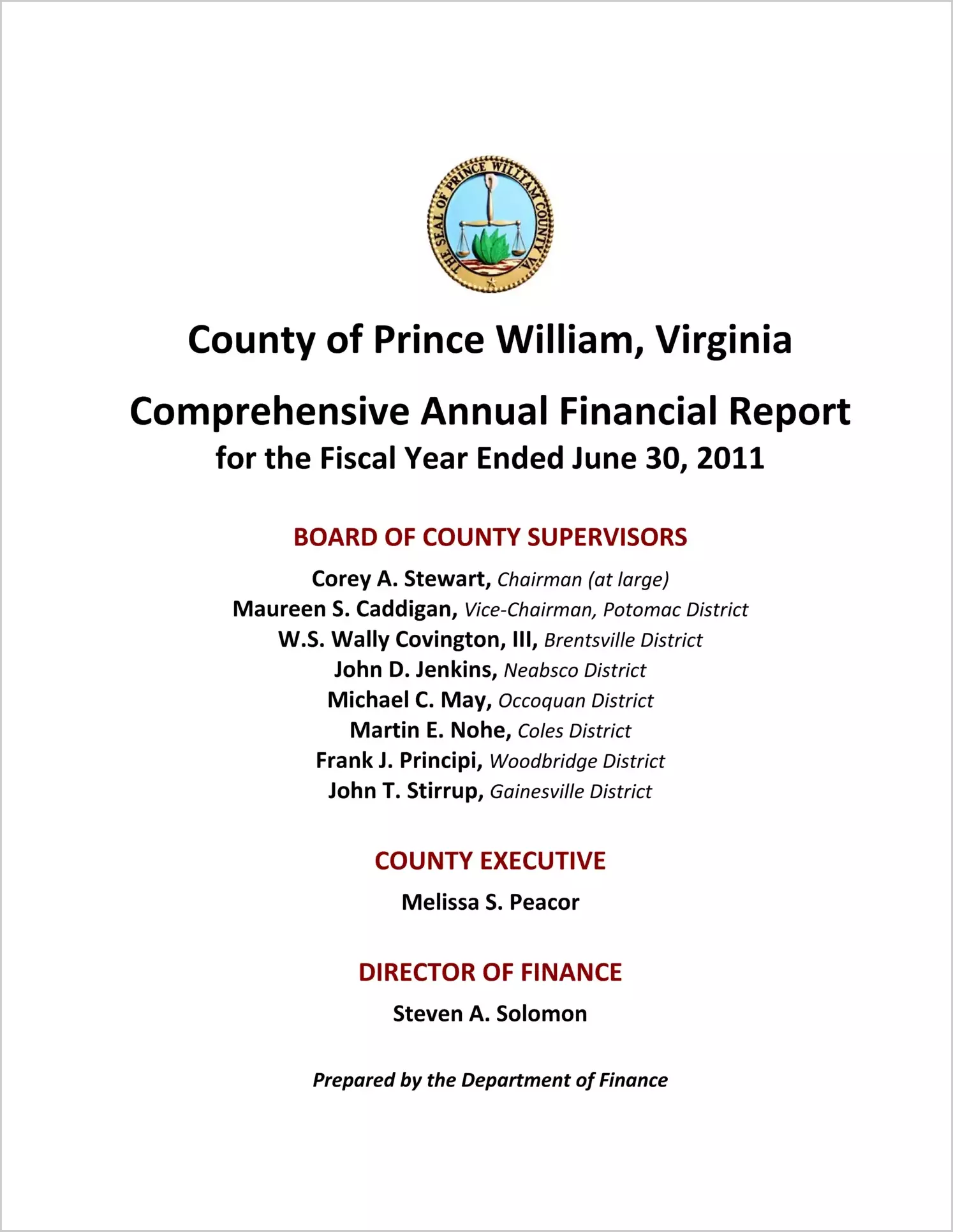 2011 Annual Financial Report for County of Prince William