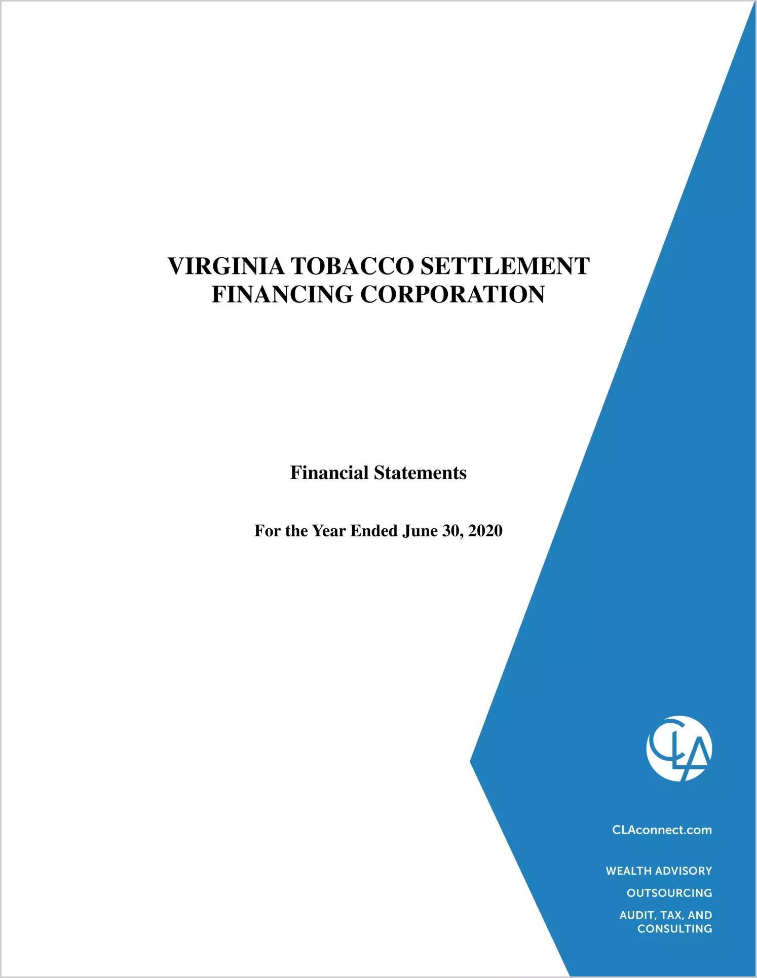 Virginia Tobacco Settlement Financing Corporation for the year ended June 30, 2020