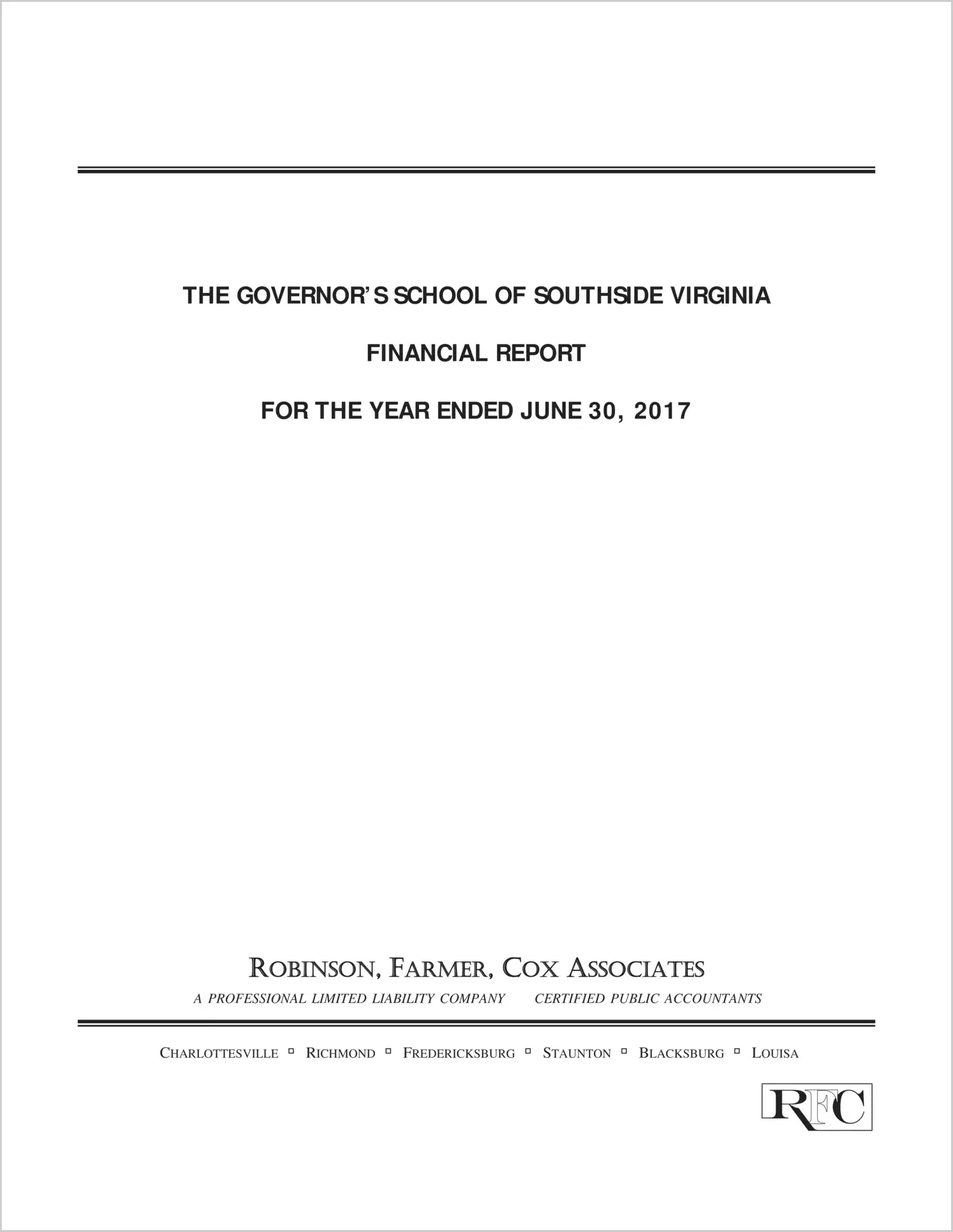 2017 ABC/Other Annual Financial Report  for Governor's School of Southside