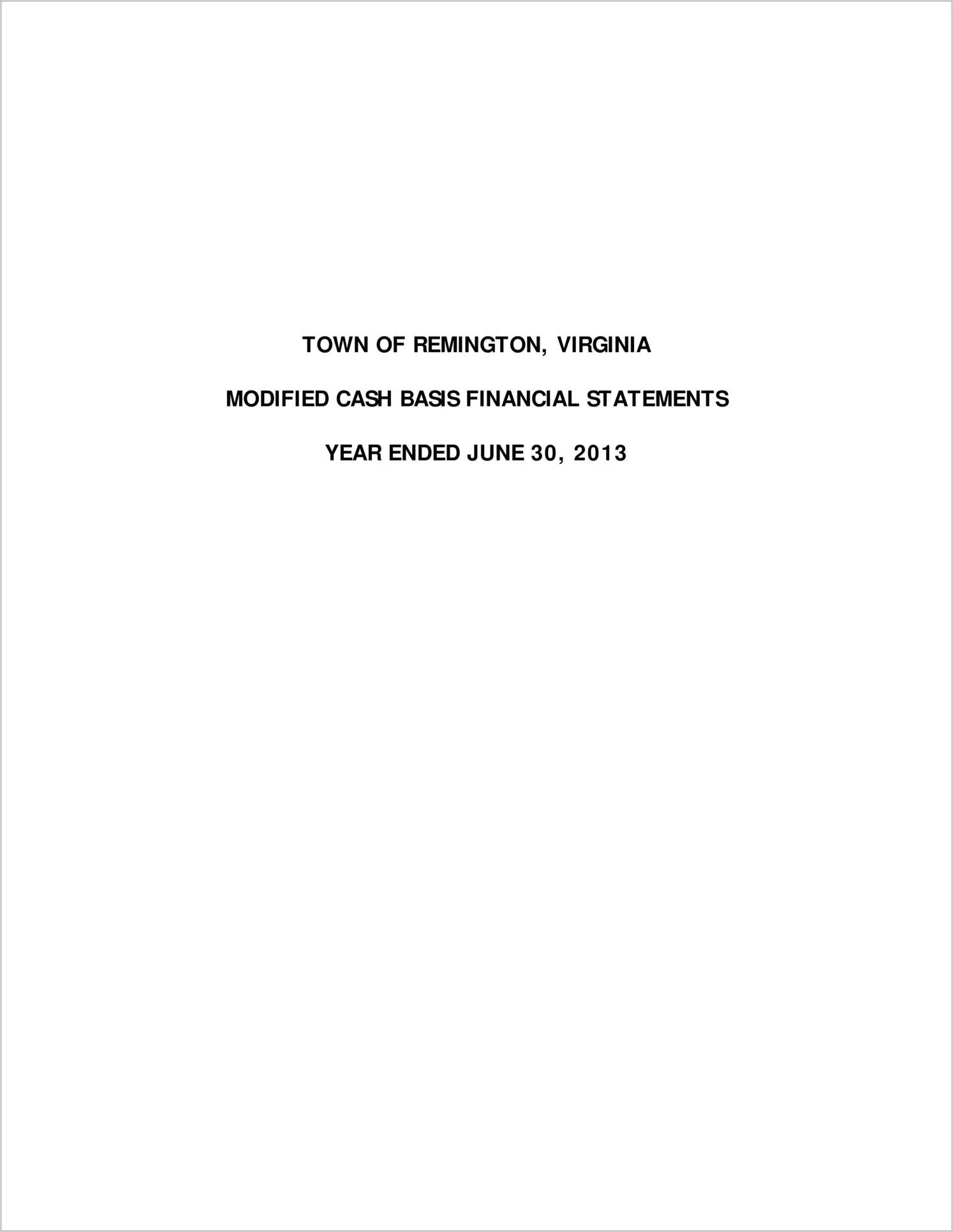 2013 Annual Financial Report for Town of Remington