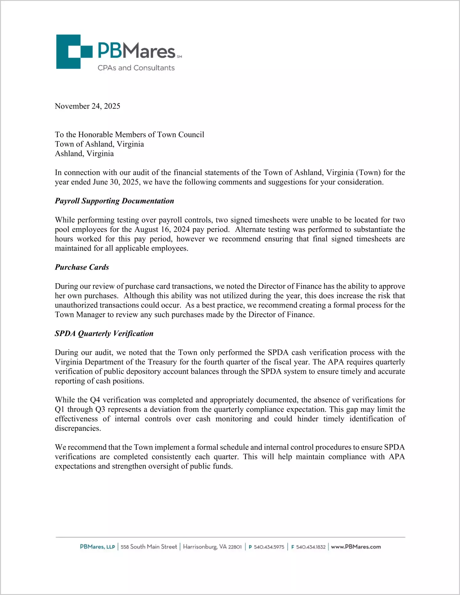 preview of 2025 Management Letter for Town of Ashland