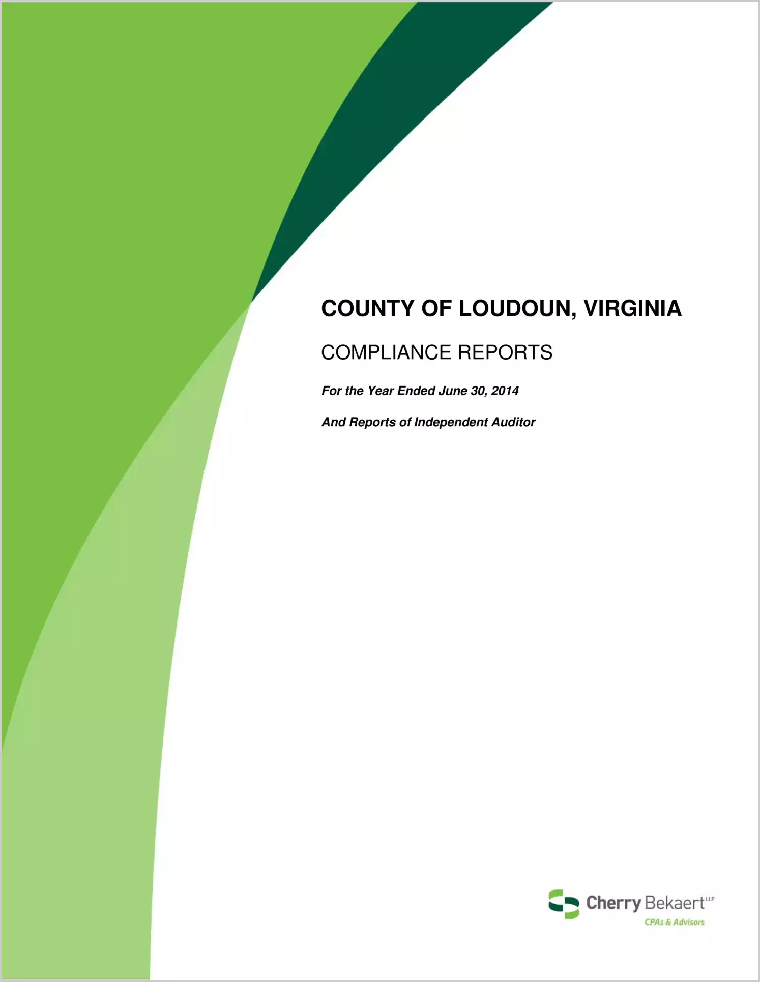 2014 Internal Control and Compliance Report for County of Loudoun