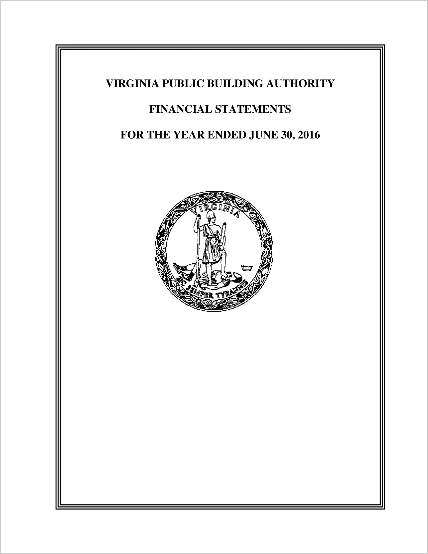 Virginia Public Building Authority Financial Statements for year Ended June 30, 2016