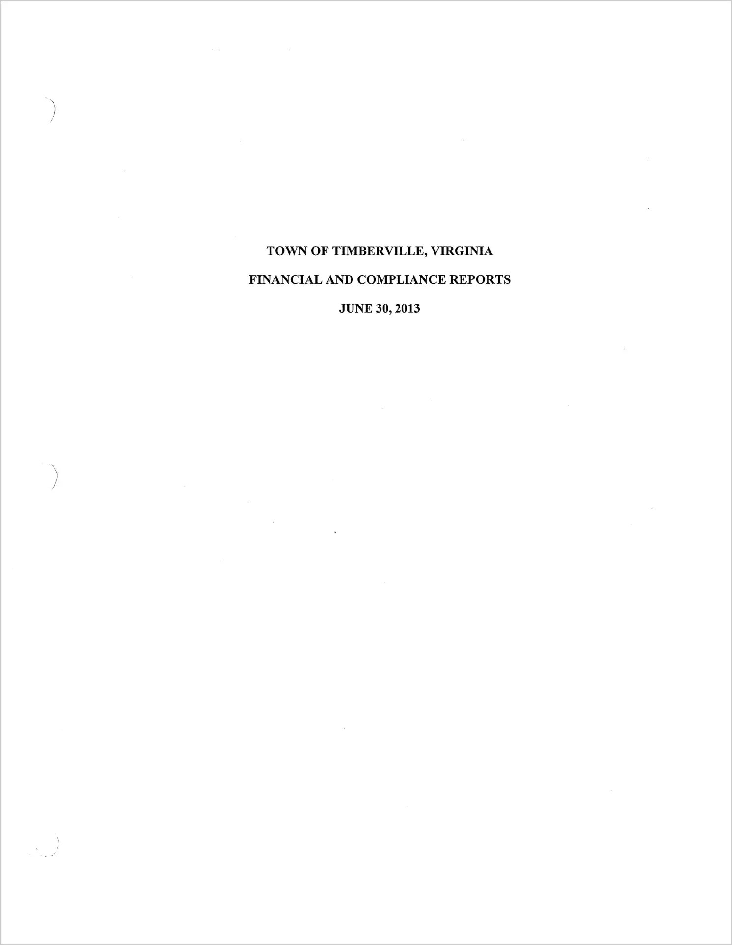 2013 Annual Financial Report for Town of Timberville