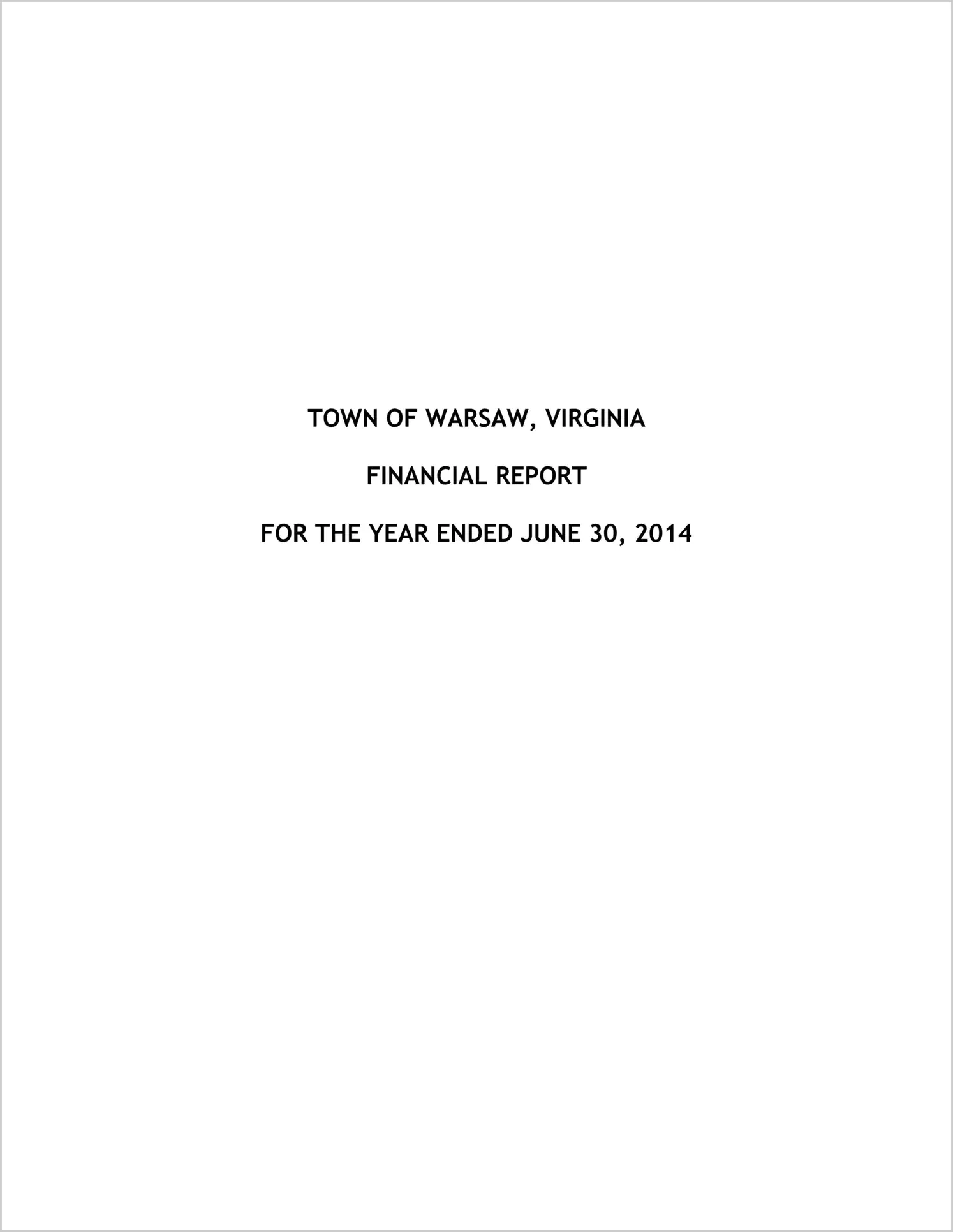 2014 Annual Financial Report for Town of Warsaw