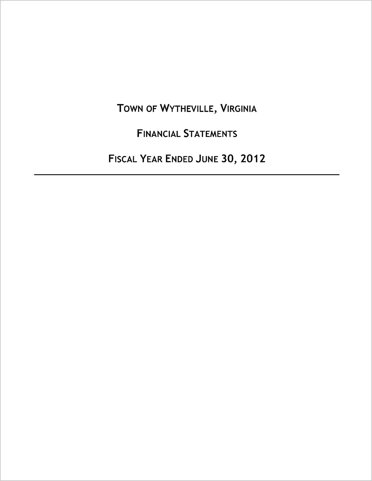 2012 Annual Financial Report for Town of Wytheville