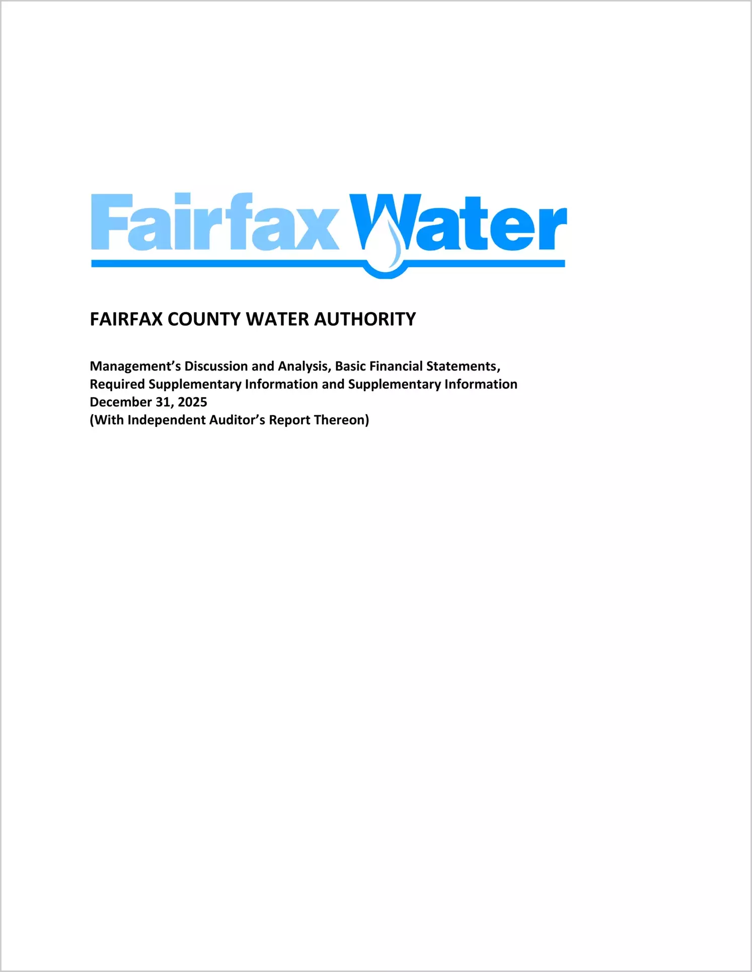 preview of 2025 ABC/Other Annual Financial Report for Fairfax County Water Authority