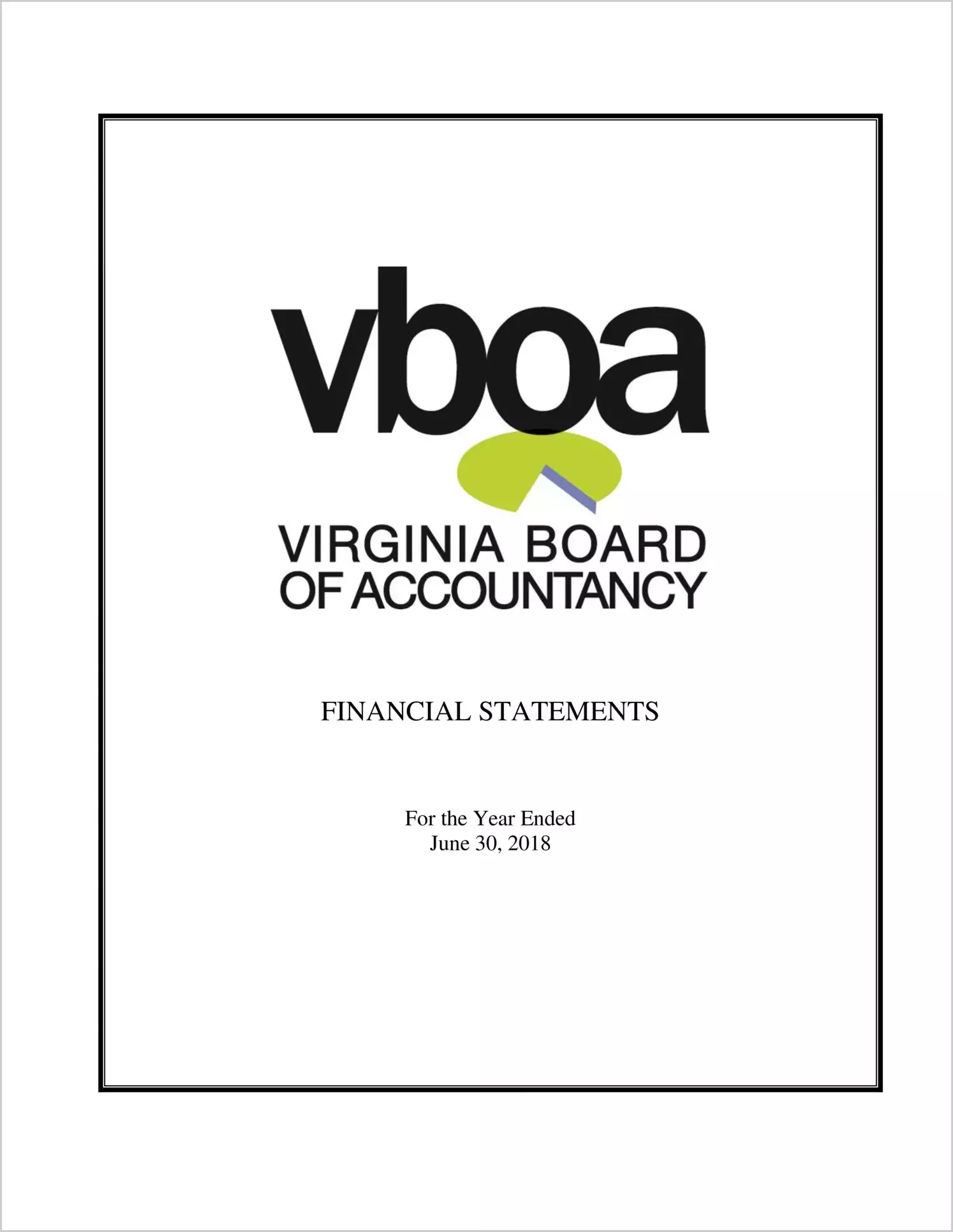 Virginia Board of Accountancy Financial Statements for the year ended June 30, 2018