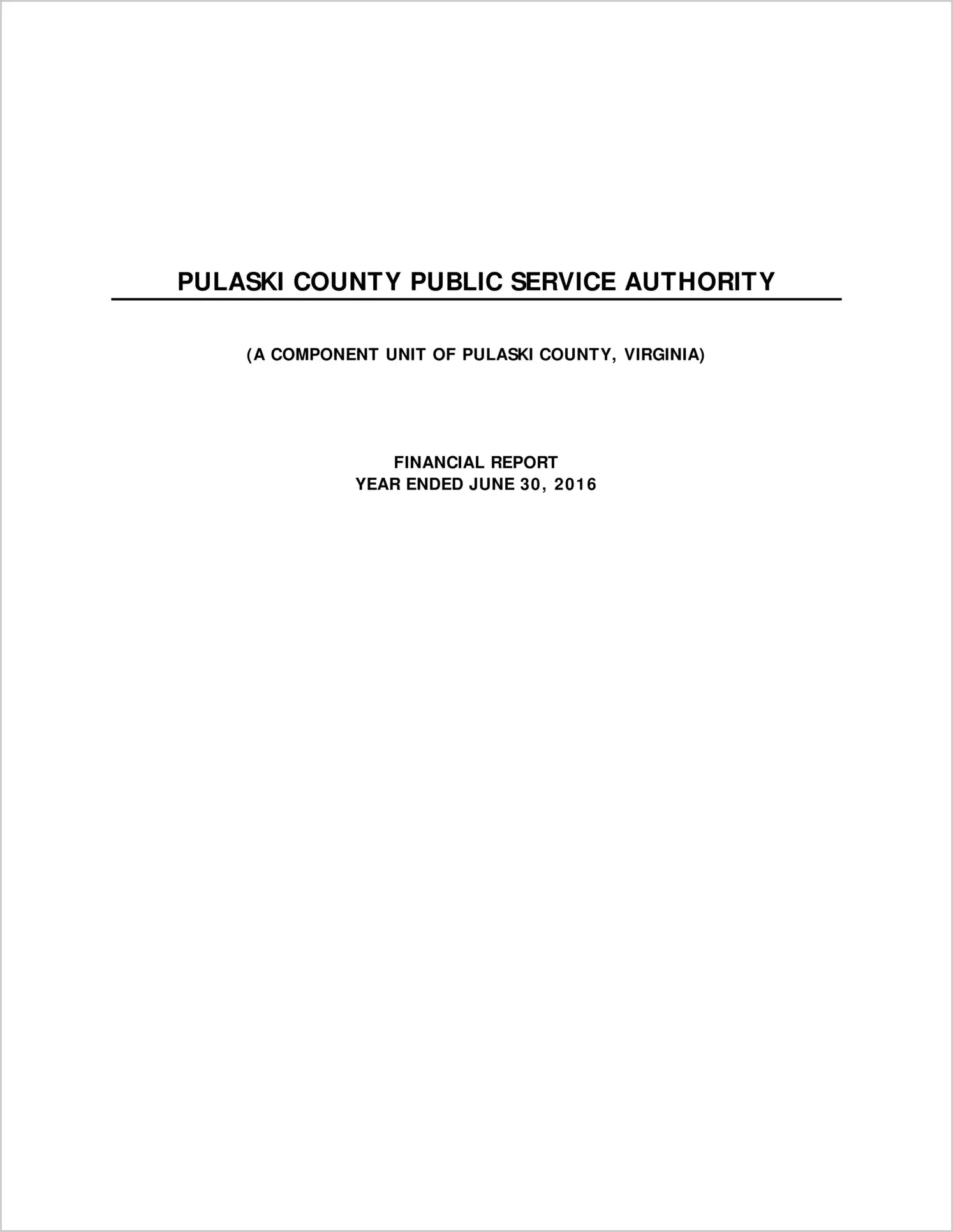 preview of 2016 ABC/Other Annual Financial Report for Pulaski County Public Service Authority