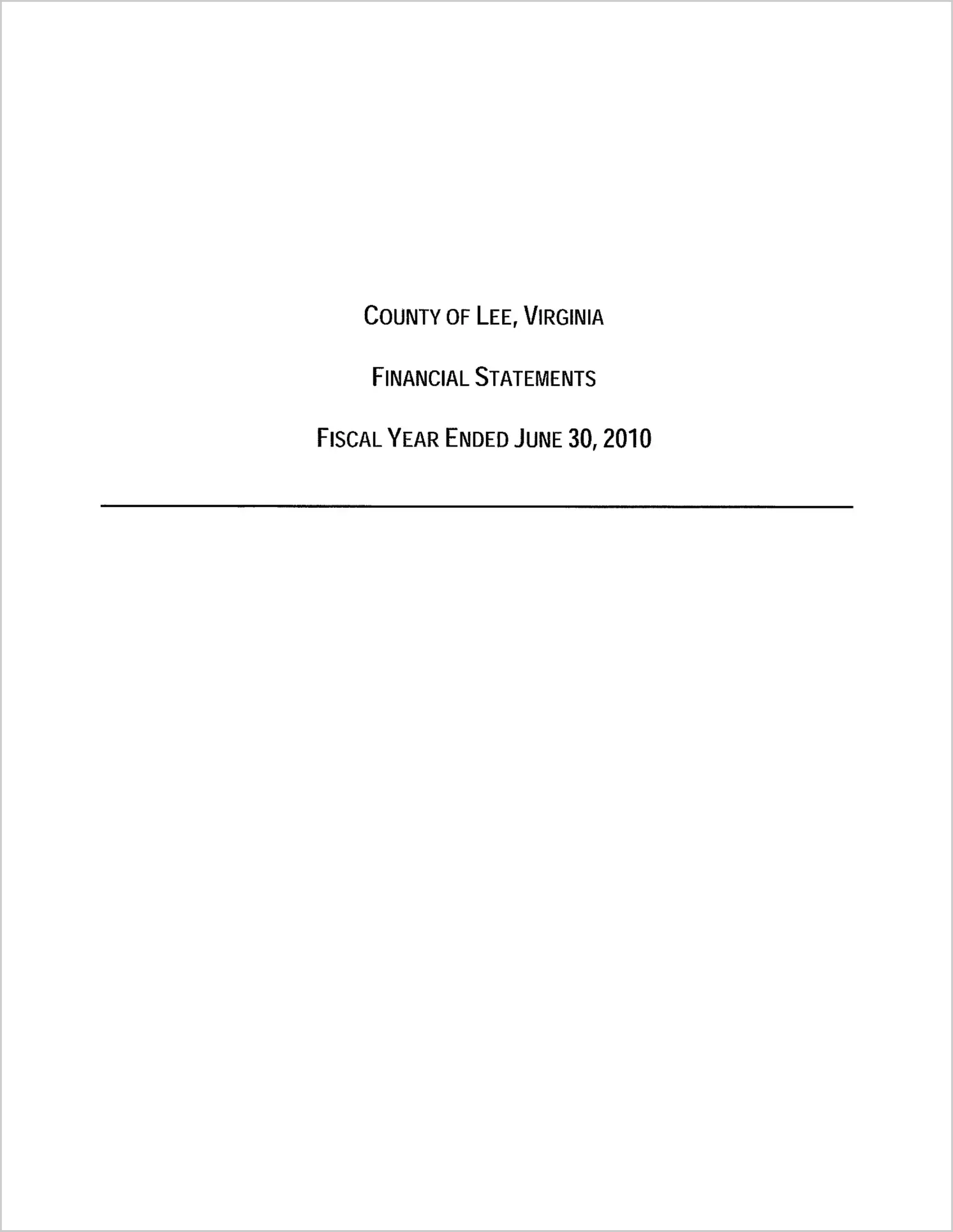 2010 Annual Financial Report for County of Lee