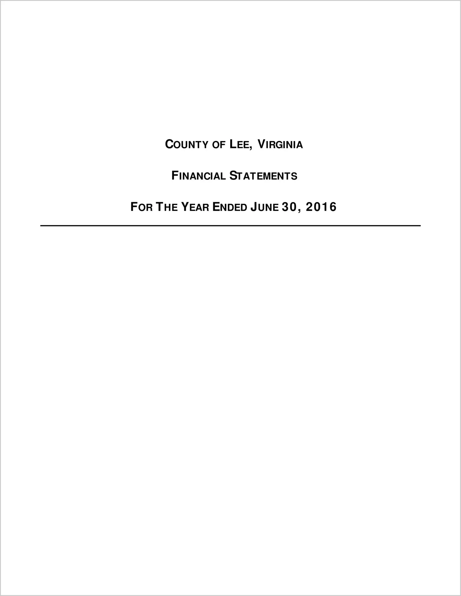 2016 Annual Financial Report for County of Lee