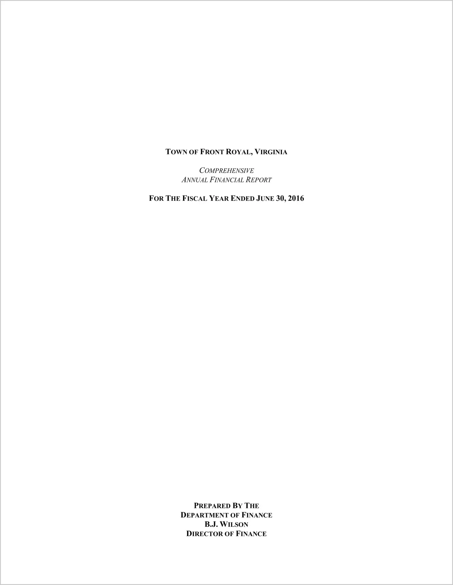 2016 Annual Financial Report for Town of Front Royal