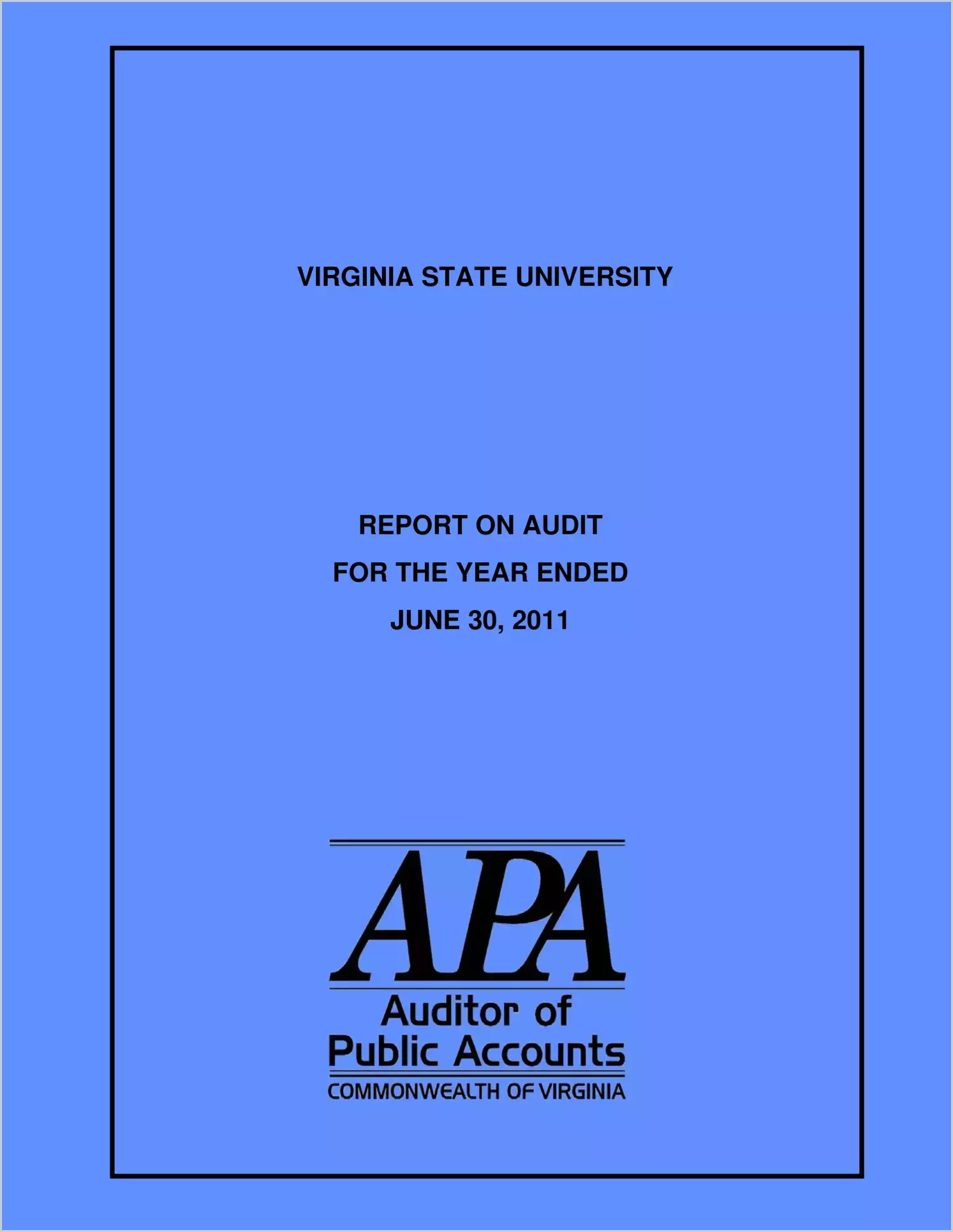 Virginia State University for the year ended June 30, 2011