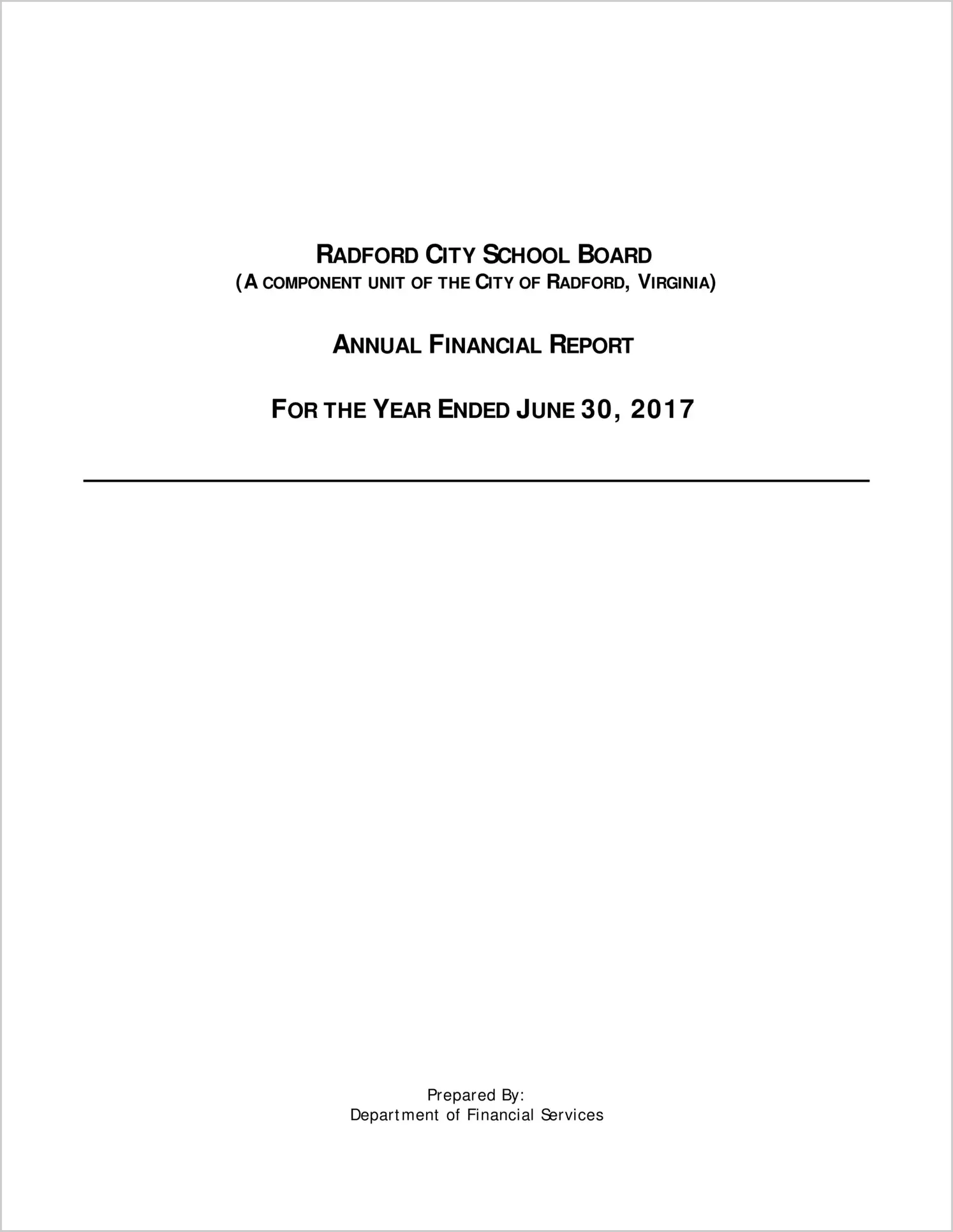 2017 Public Schools Annual Financial Report for City of Radford
