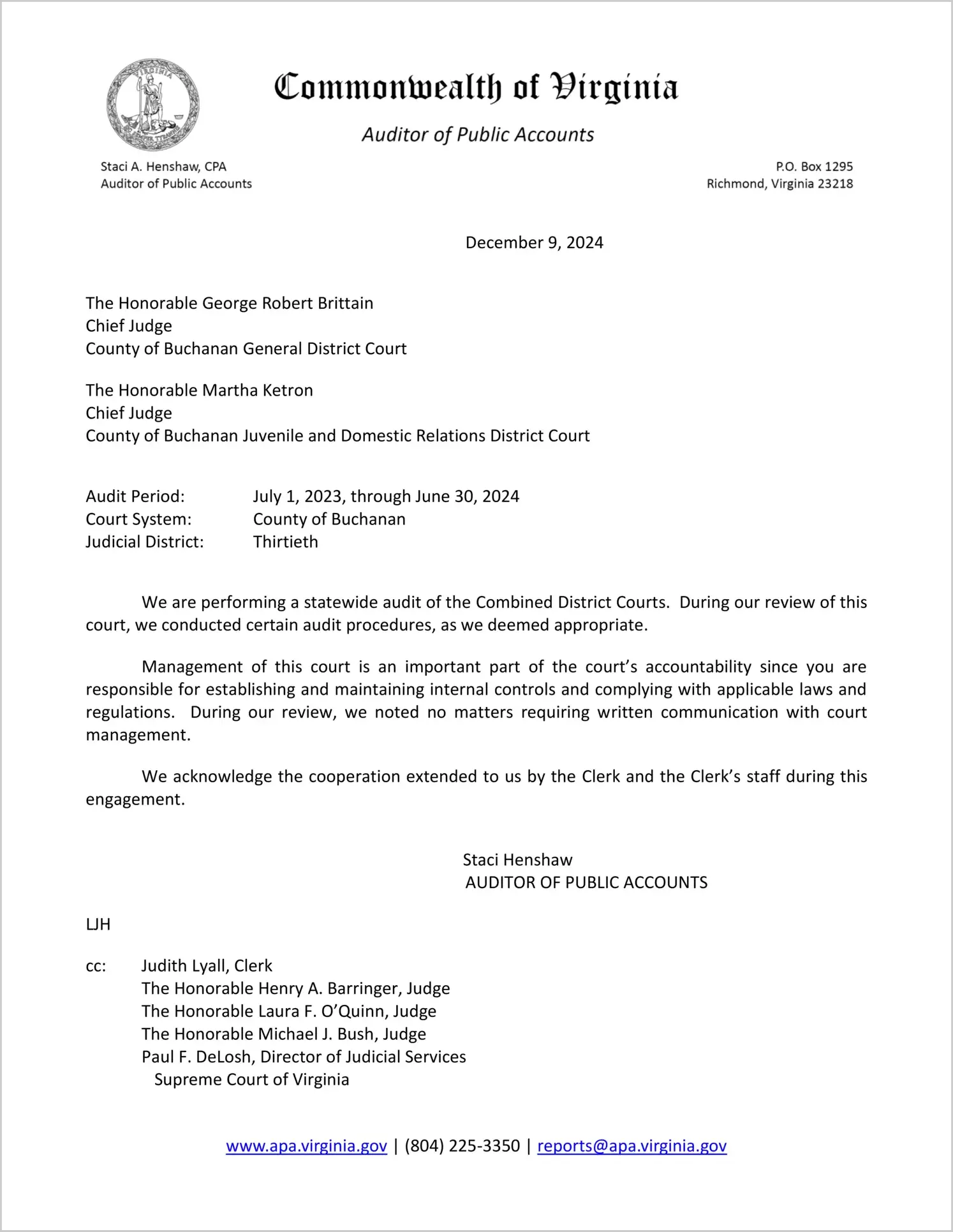 Combined District Court for the County of Buchanan for the period July 1, 2023 through June 30, 2024