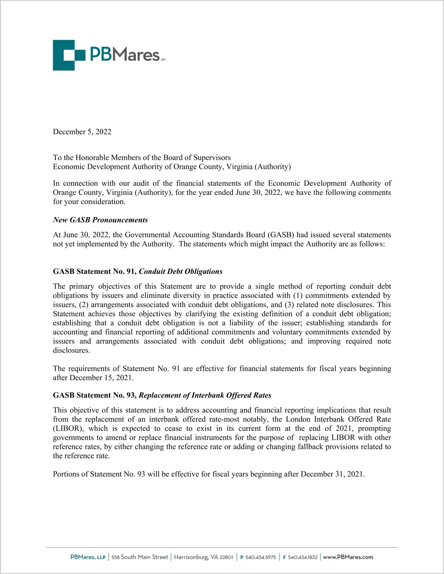 preview of 2022 ABC/Other Management Letter for Orange County Economic Development Authority