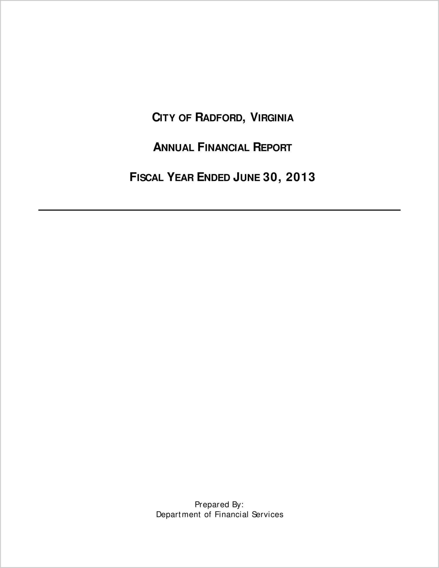 2013 Annual Financial Report for City of Radford