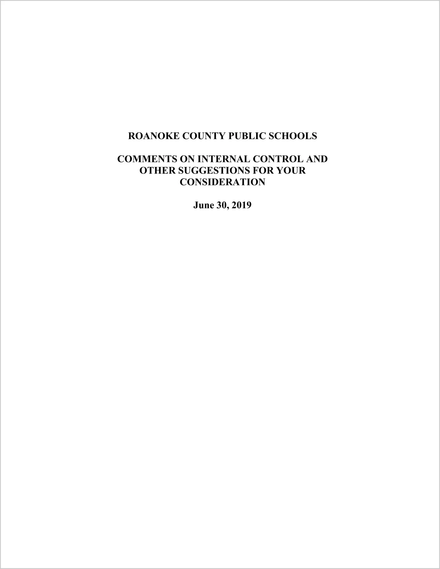 2019 Public Schools Management Letter for City of Roanoke