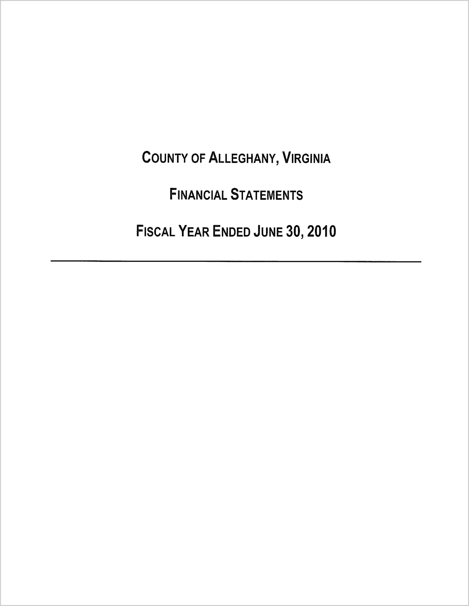 2010 Annual Financial Report for County of Alleghany