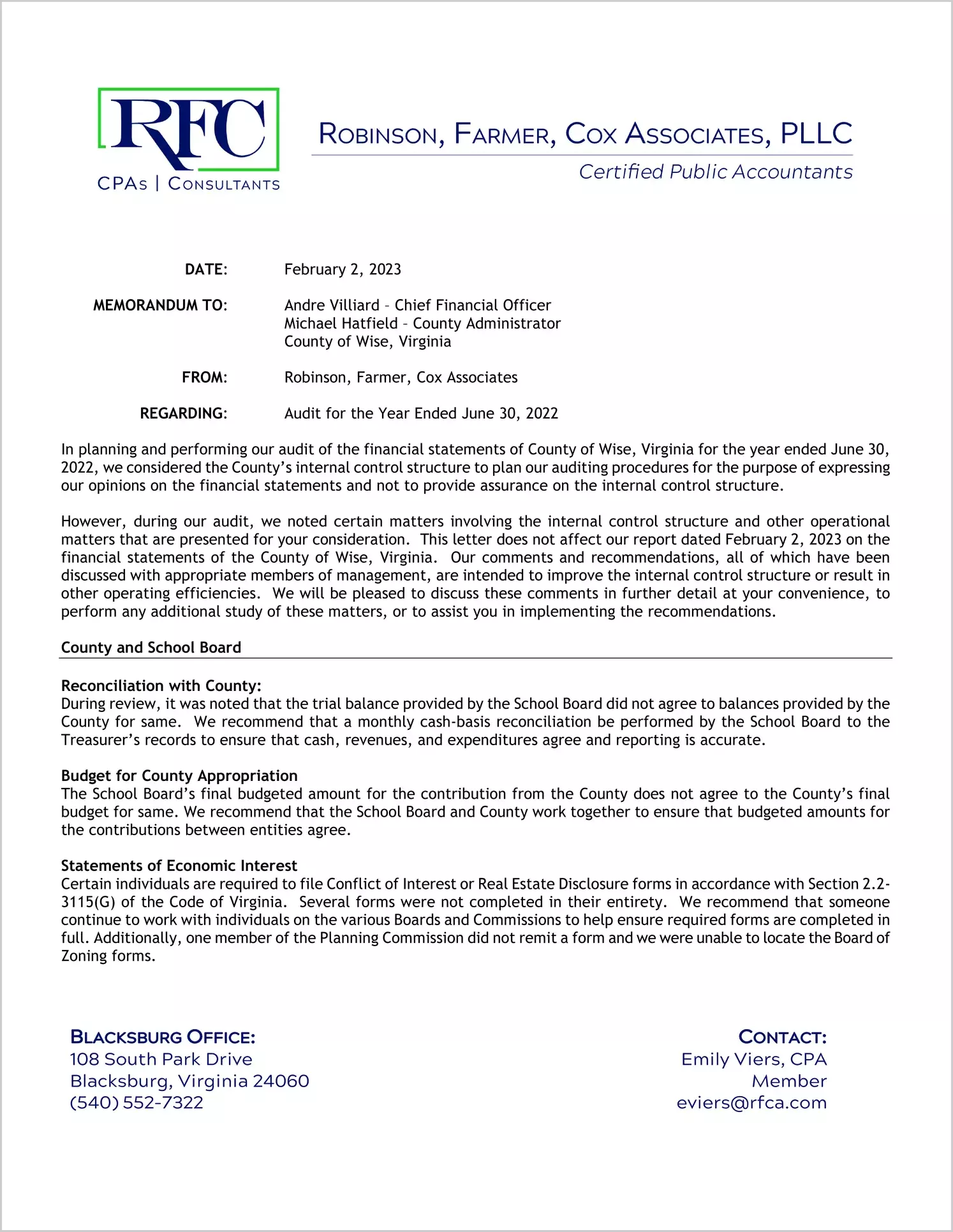 preview of 2022 Management Letter for County of Wise