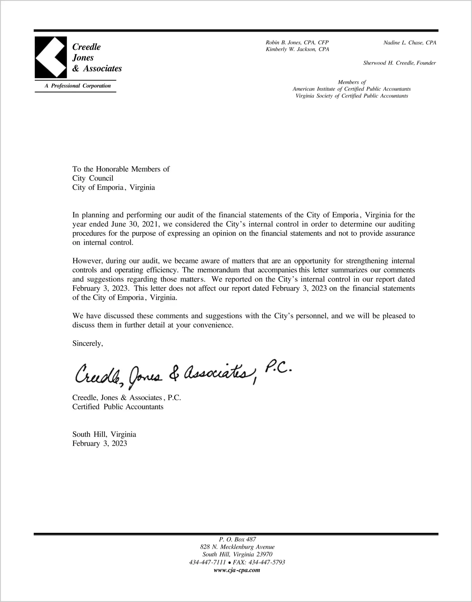preview of 2021 Management Letter for City of Emporia