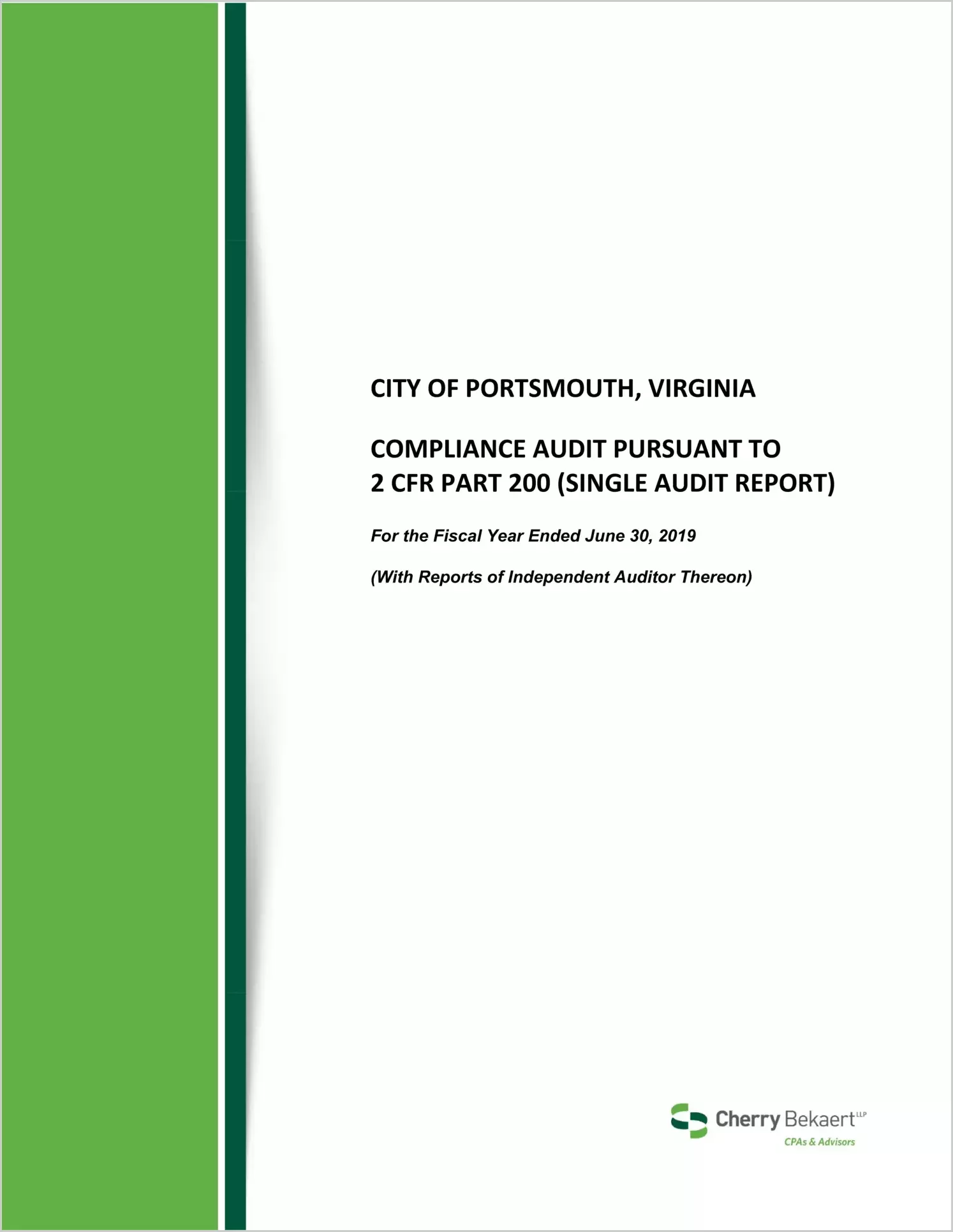 2019 Internal Control and Compliance Report for City of Portsmouth