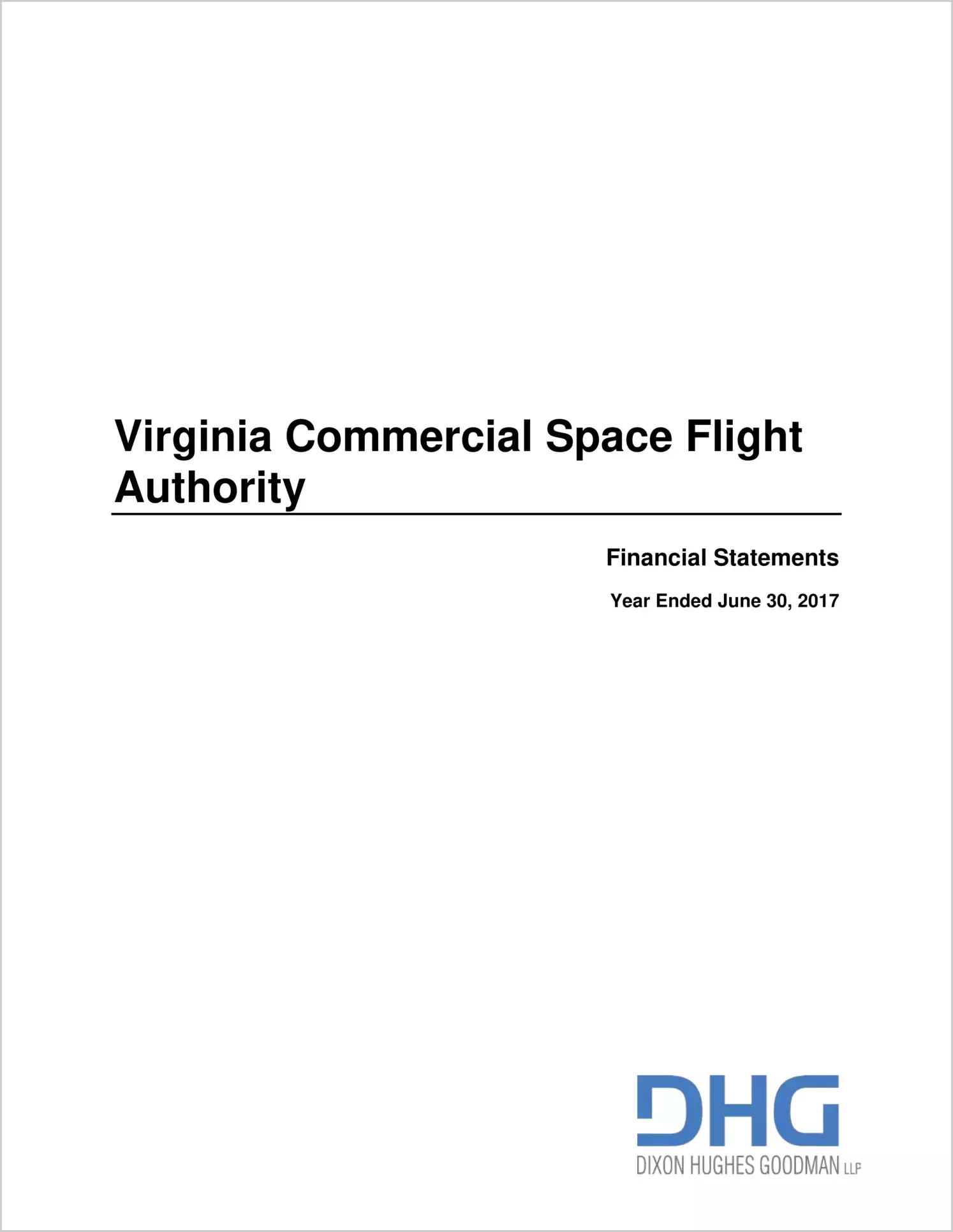 Virginia Commercial Space Flight Authority Financial Statements for the year ended June 30, 2017