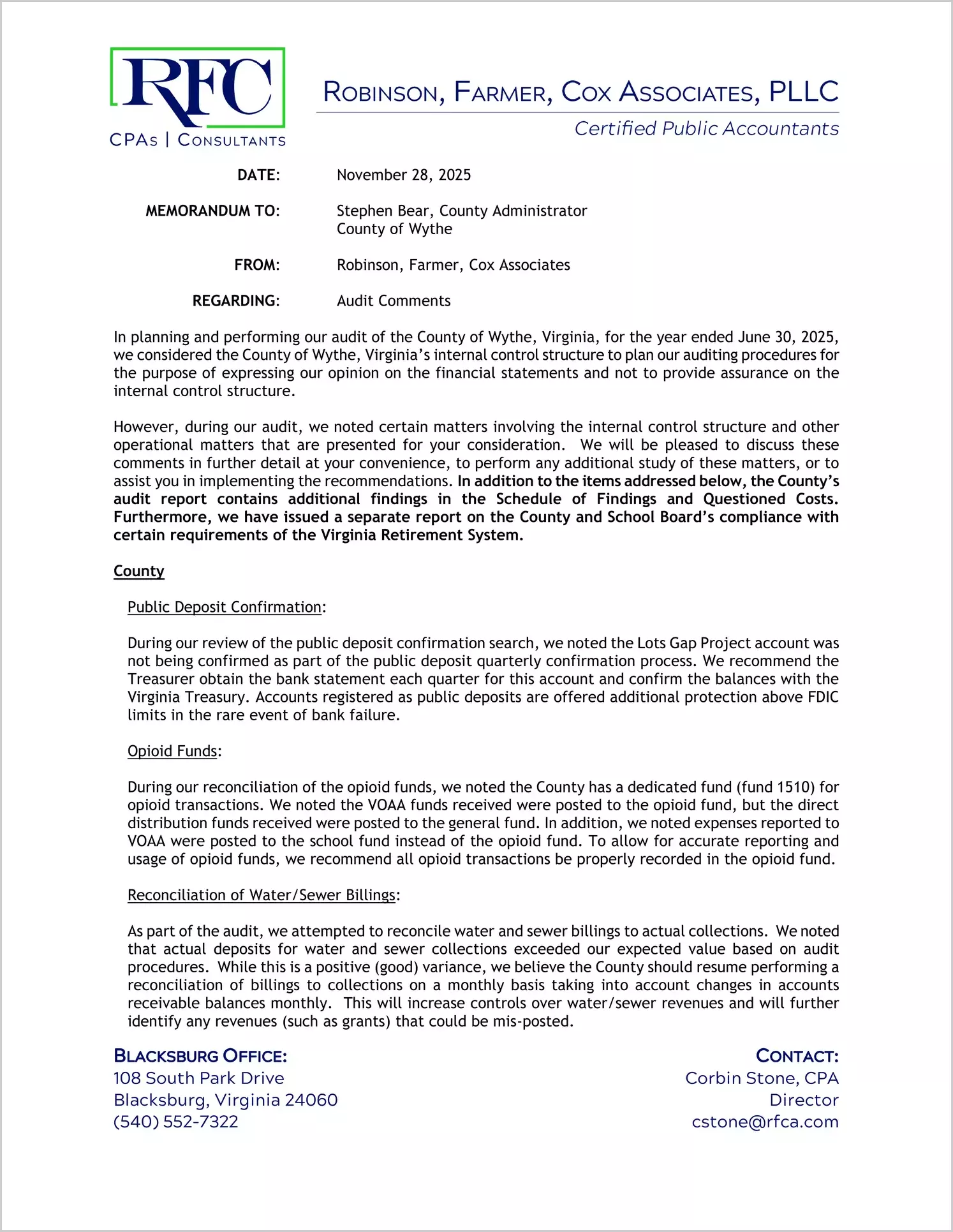 preview of 2025 Management Letter for County of Wythe