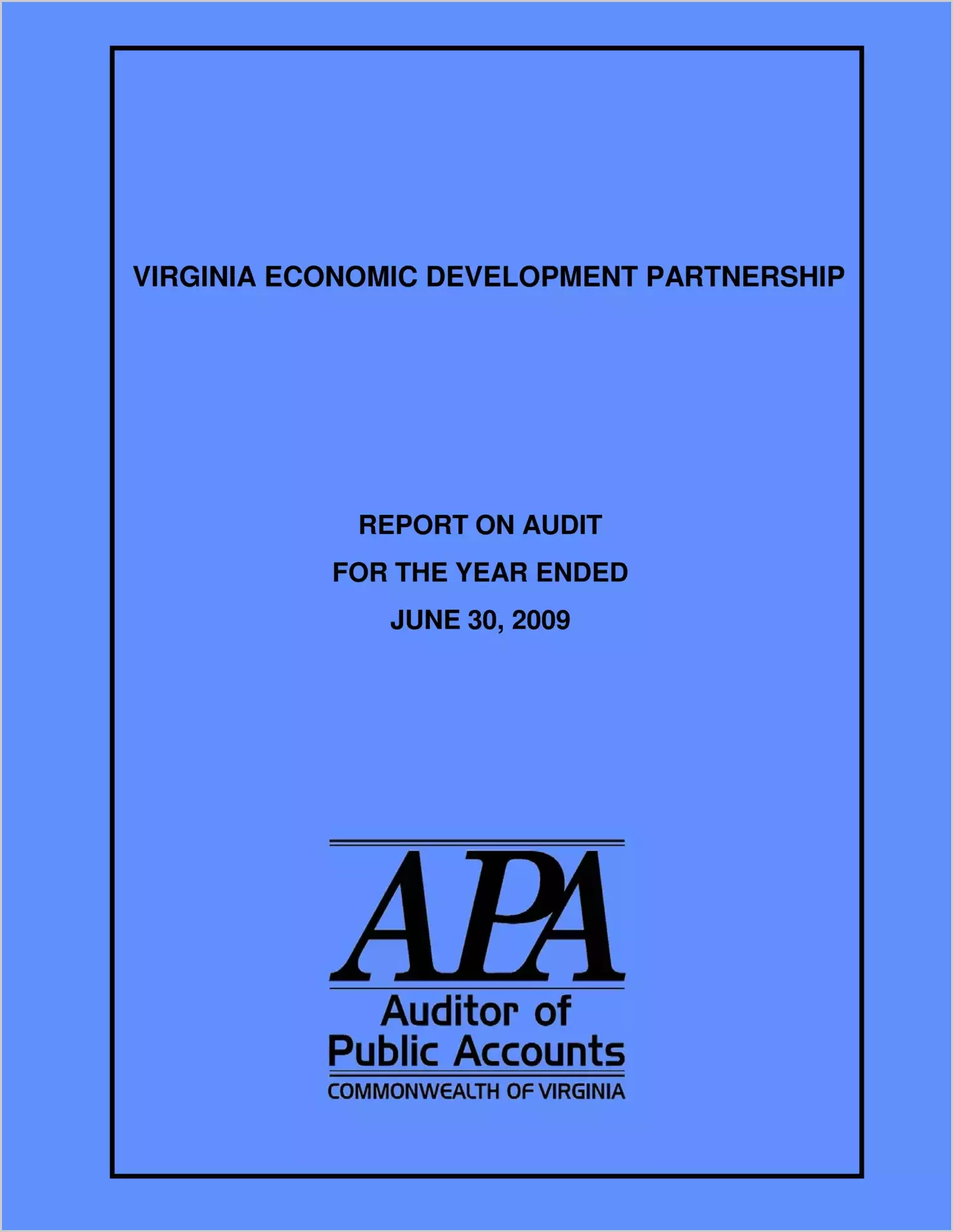 Virginia Economic Development Partnership for the year ended June 30, 2009