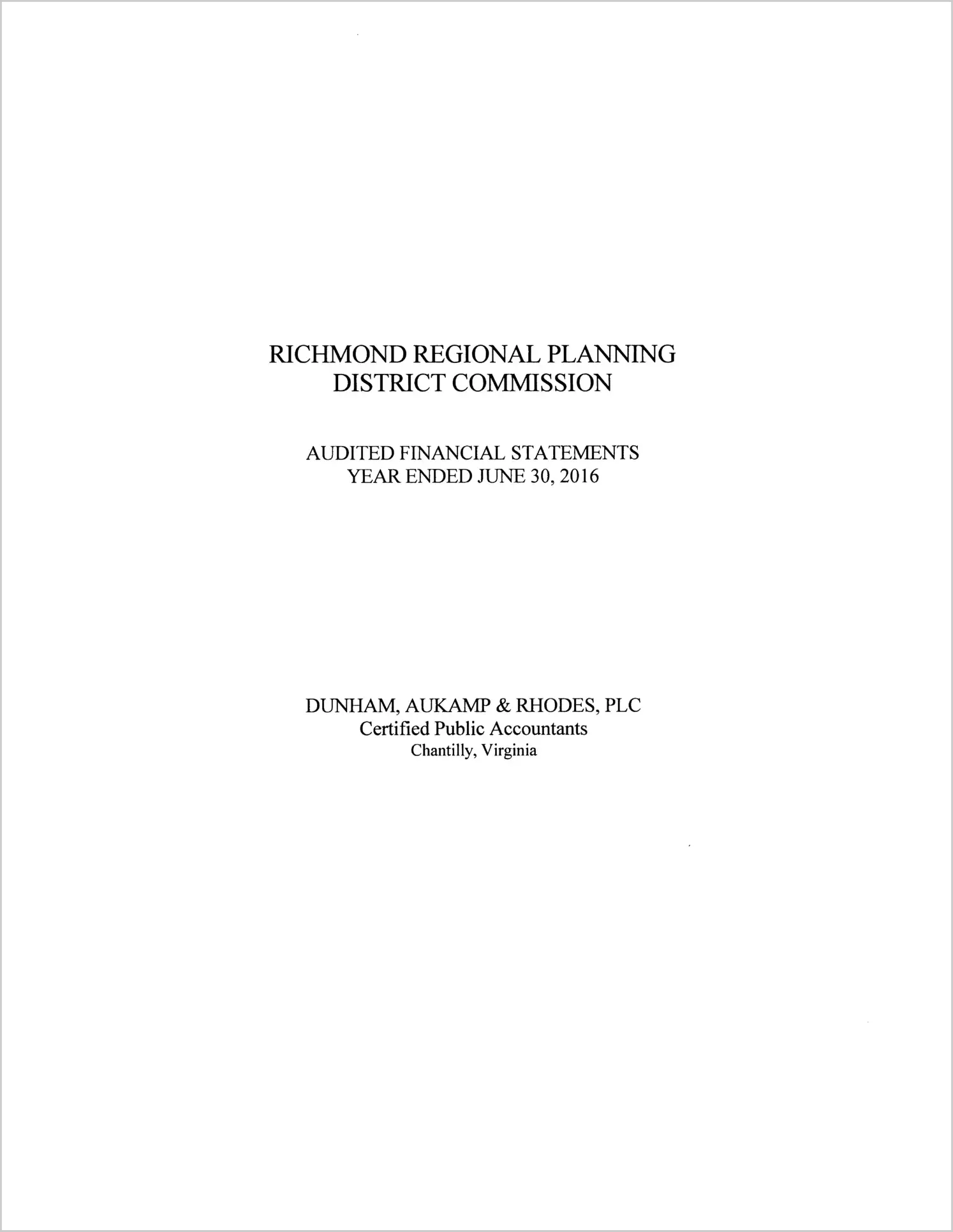 2016 ABC/Other Annual Financial Report  for Richmond Regional Planning District Commission