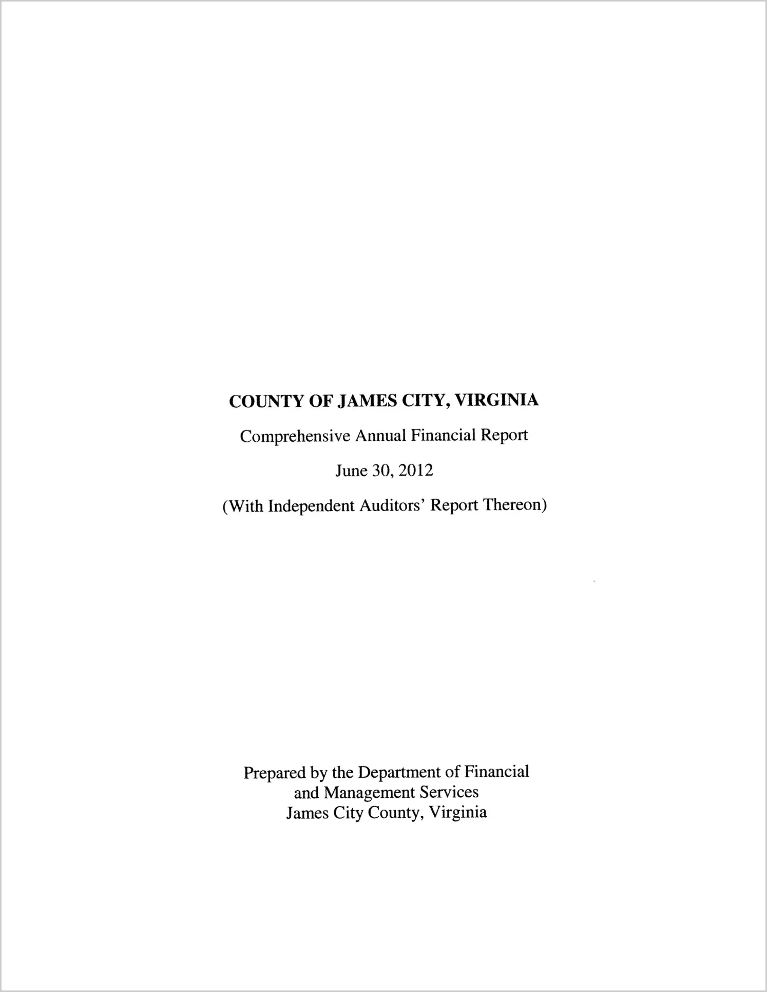 2012 Annual Financial Report for County of James City