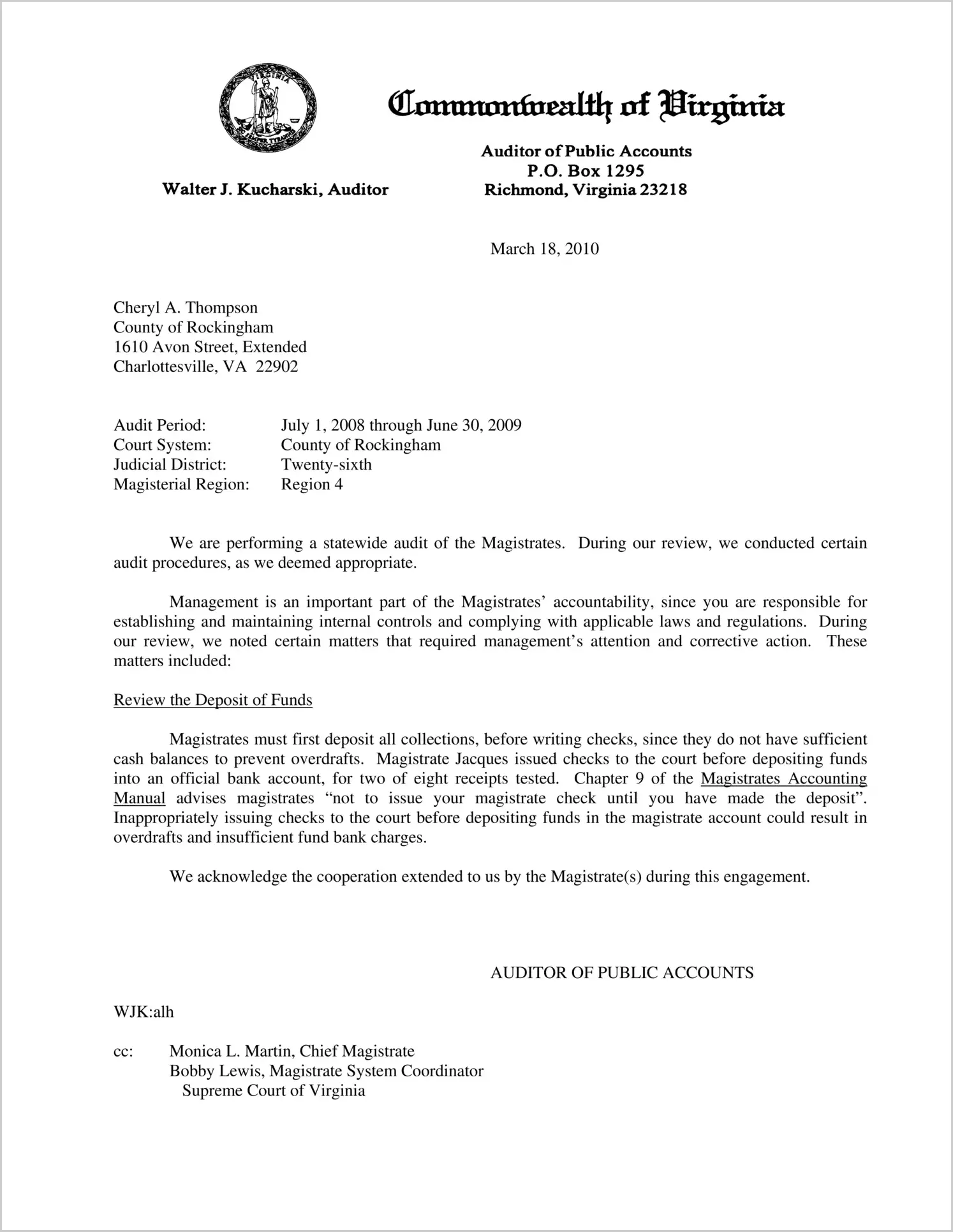 Magistrate for the County of Rockingham for the period July 1, 2008 through June 30, 2009